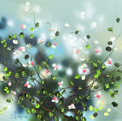 "Serenidad Matutina"  - pintura impresionista con flores sobre lienzo