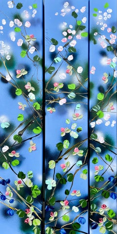 "Movimento" arte floreale trittico floreale strutturato rose blu sotterranee