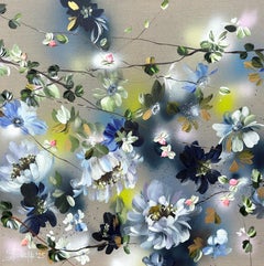 "Movement - Roses II"  impressionistic painting with flowers on linen canvas