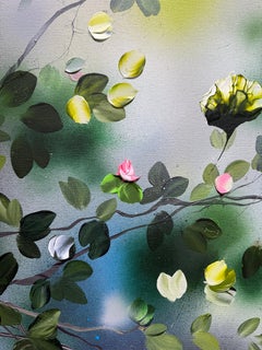 Overhead - Großes Gemälde auf Leinwand, Rosengarten, Blumen