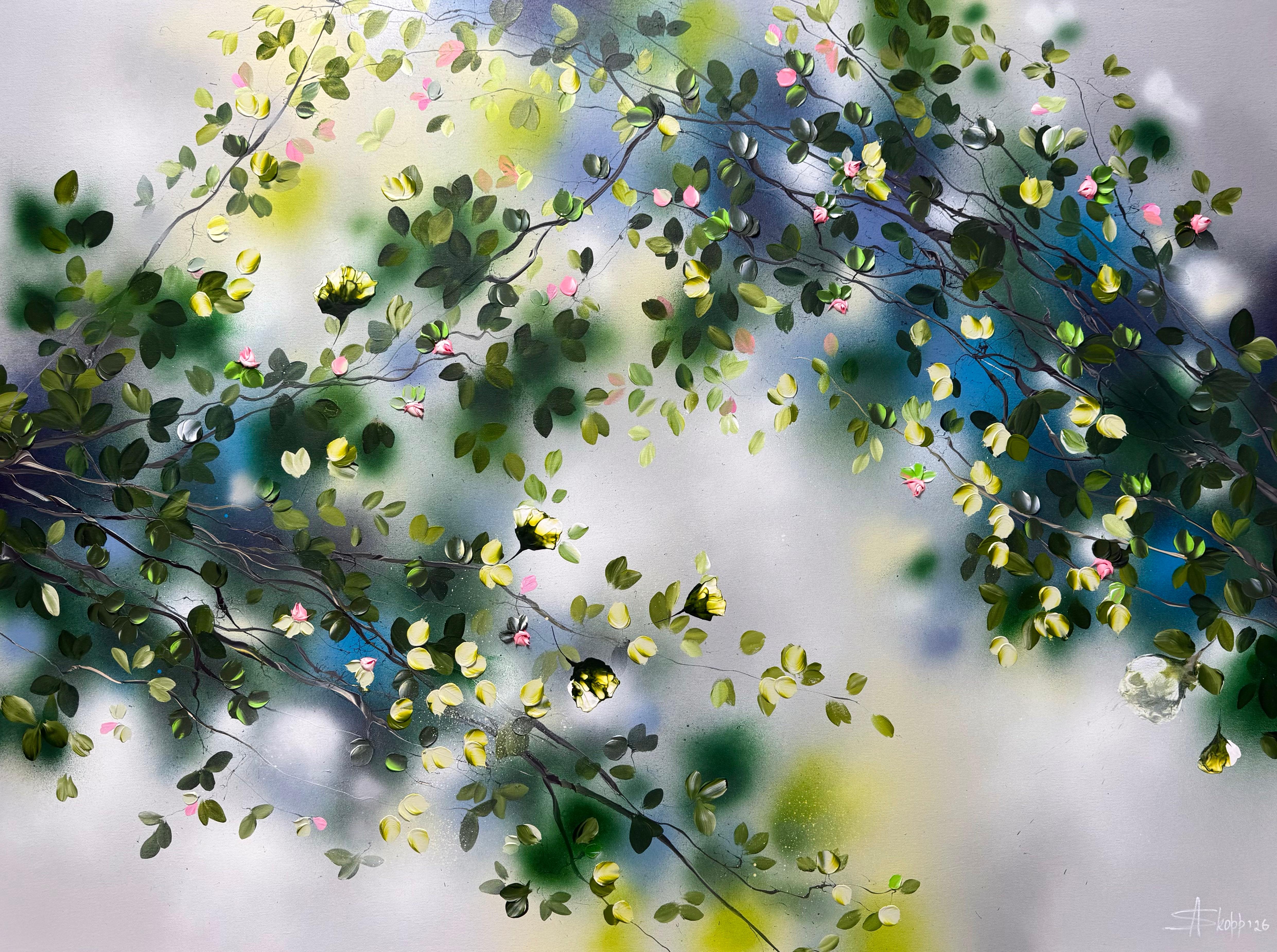 Overhead - Quadro di grandi dimensioni su tela, roseto, fiori