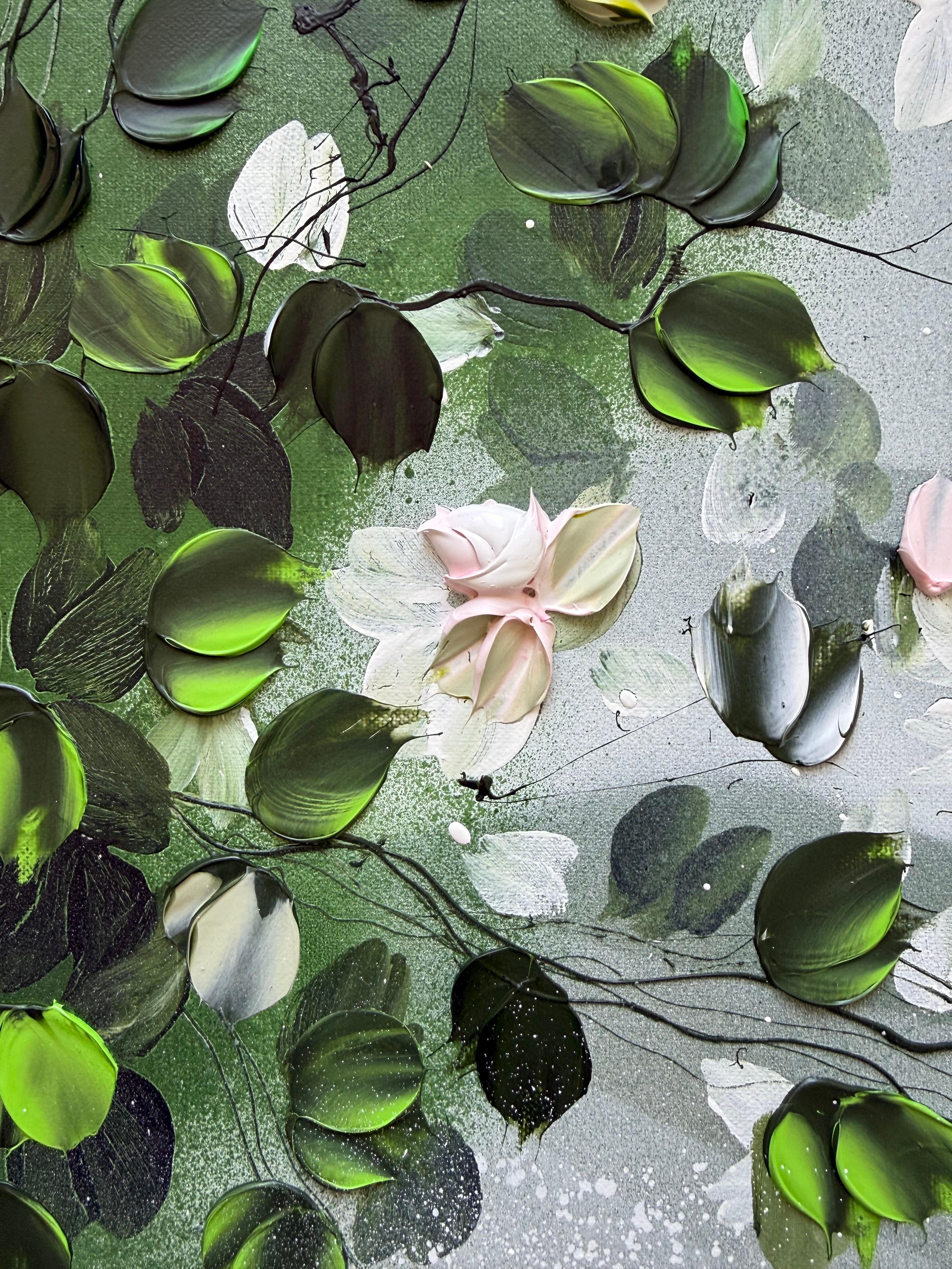 Petals in Light - original impressionistic floral art on linen canvas - Painting by Anastassia Skopp