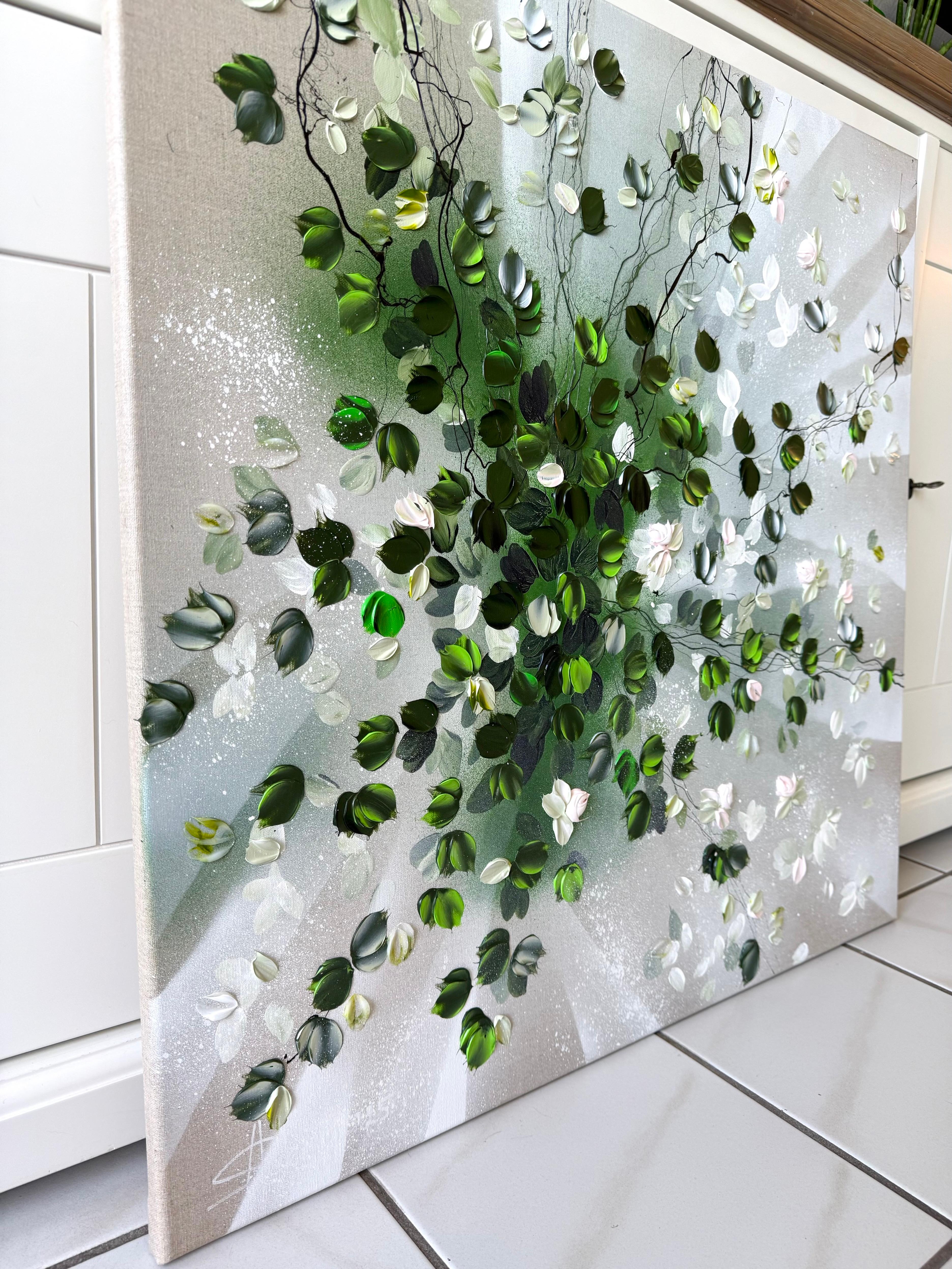 Petals in Light - original impressionistic floral art on linen canvas - Abstract Painting by Anastassia Skopp