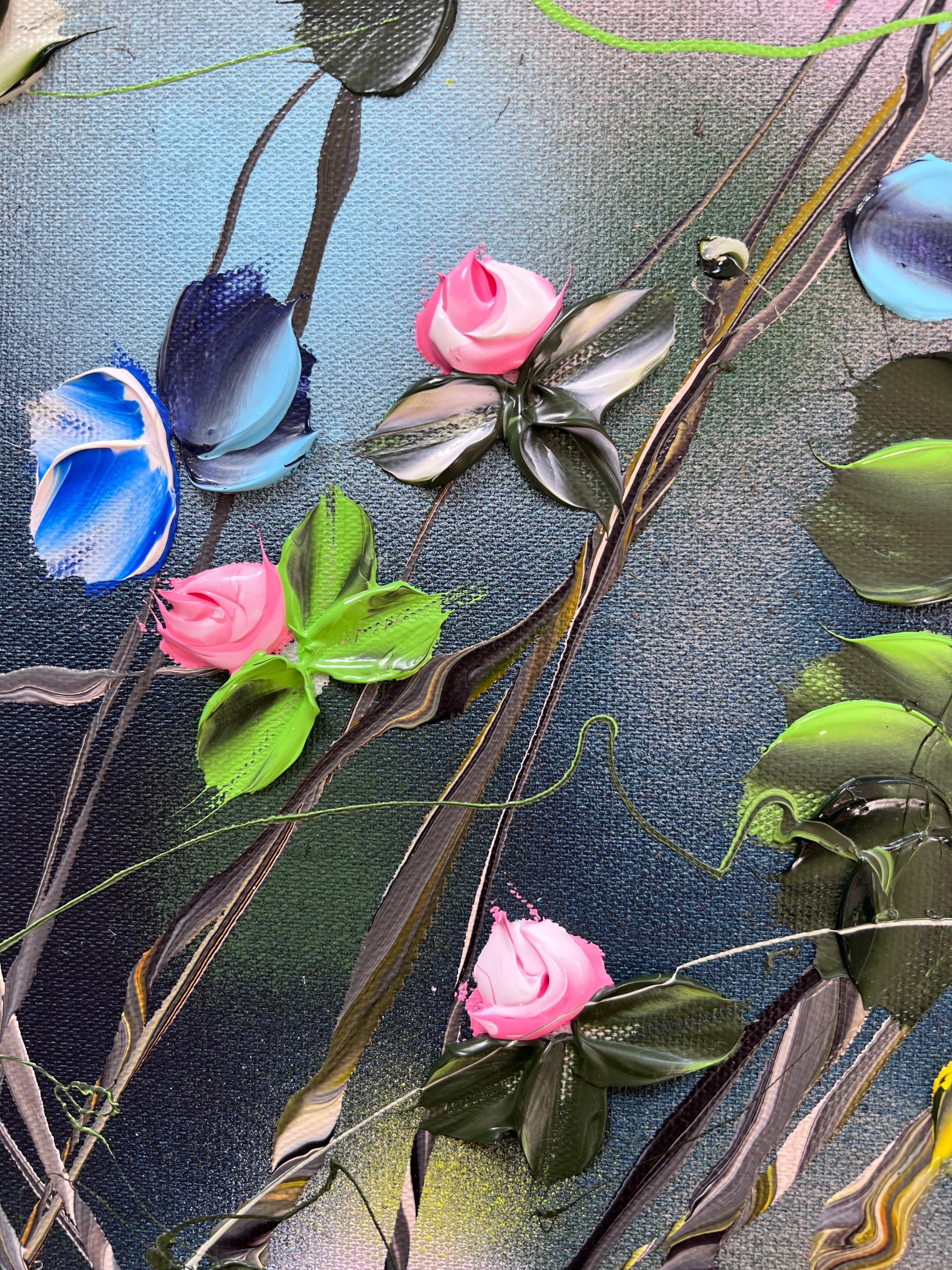 Poesia - pintura impresionista original con  rosas sobre lienzo de lino - Painting de Anastassia Skopp