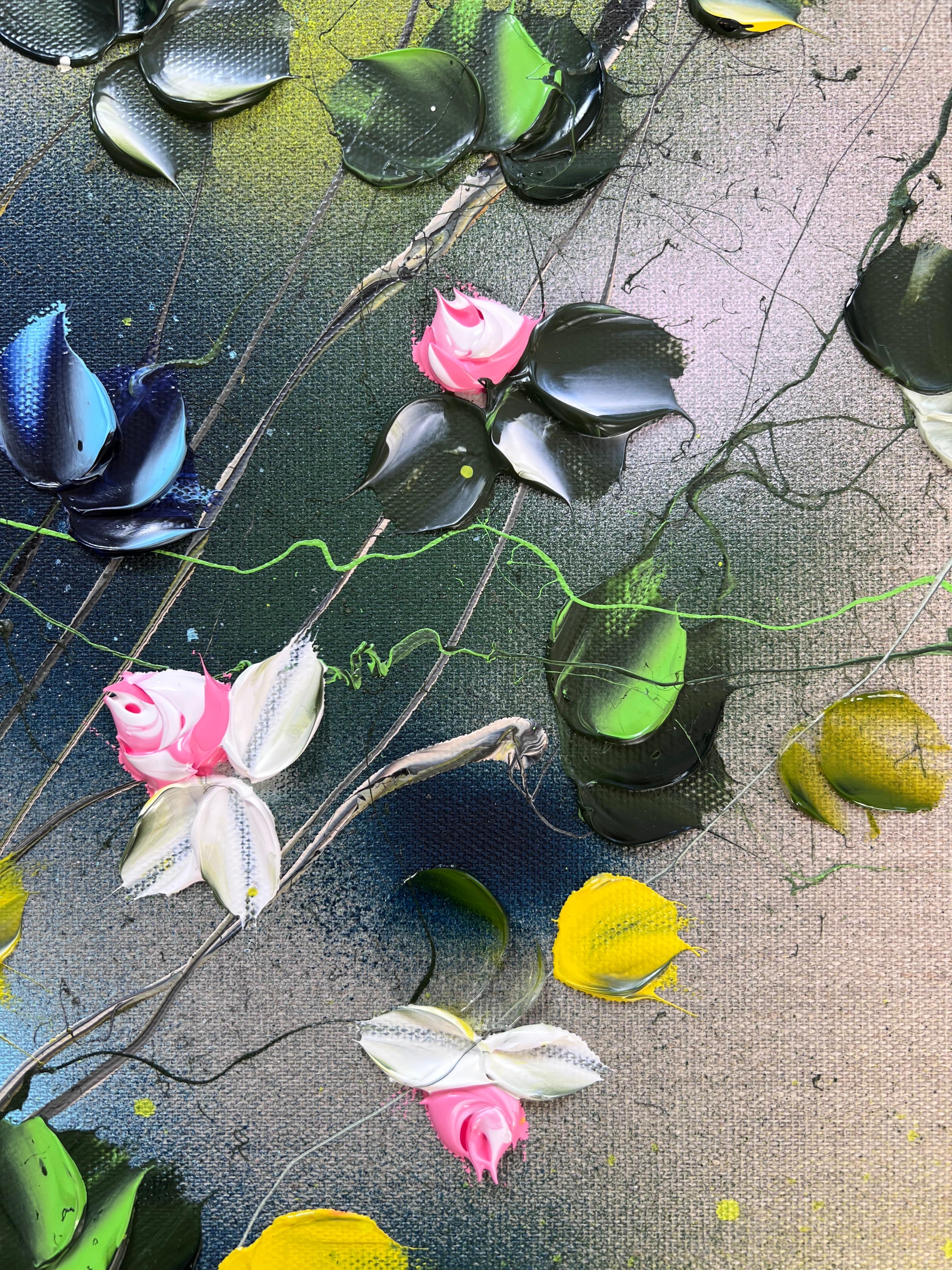 Poesia - pintura impresionista original con  rosas sobre lienzo de lino - Painting Abstracto de Anastassia Skopp