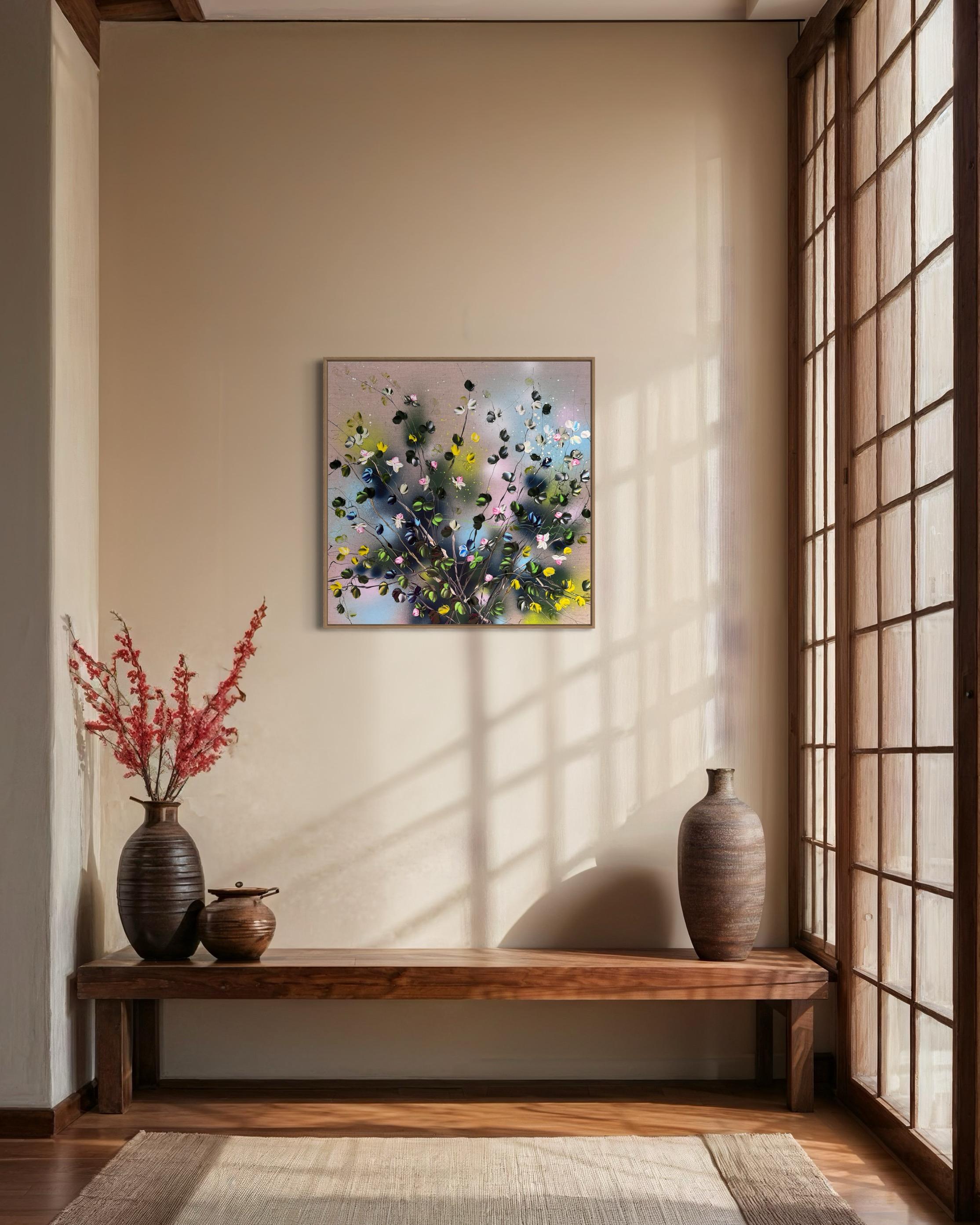 Poesia - pintura impresionista original con  rosas sobre lienzo de lino en venta 1