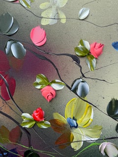"Potpourri" - colorful 3d impressionistic painting with flowers on linen canvas