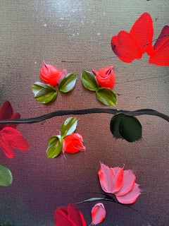 "Potpourri I" colorful 3d impressionistic painting with flowers on linen canvas