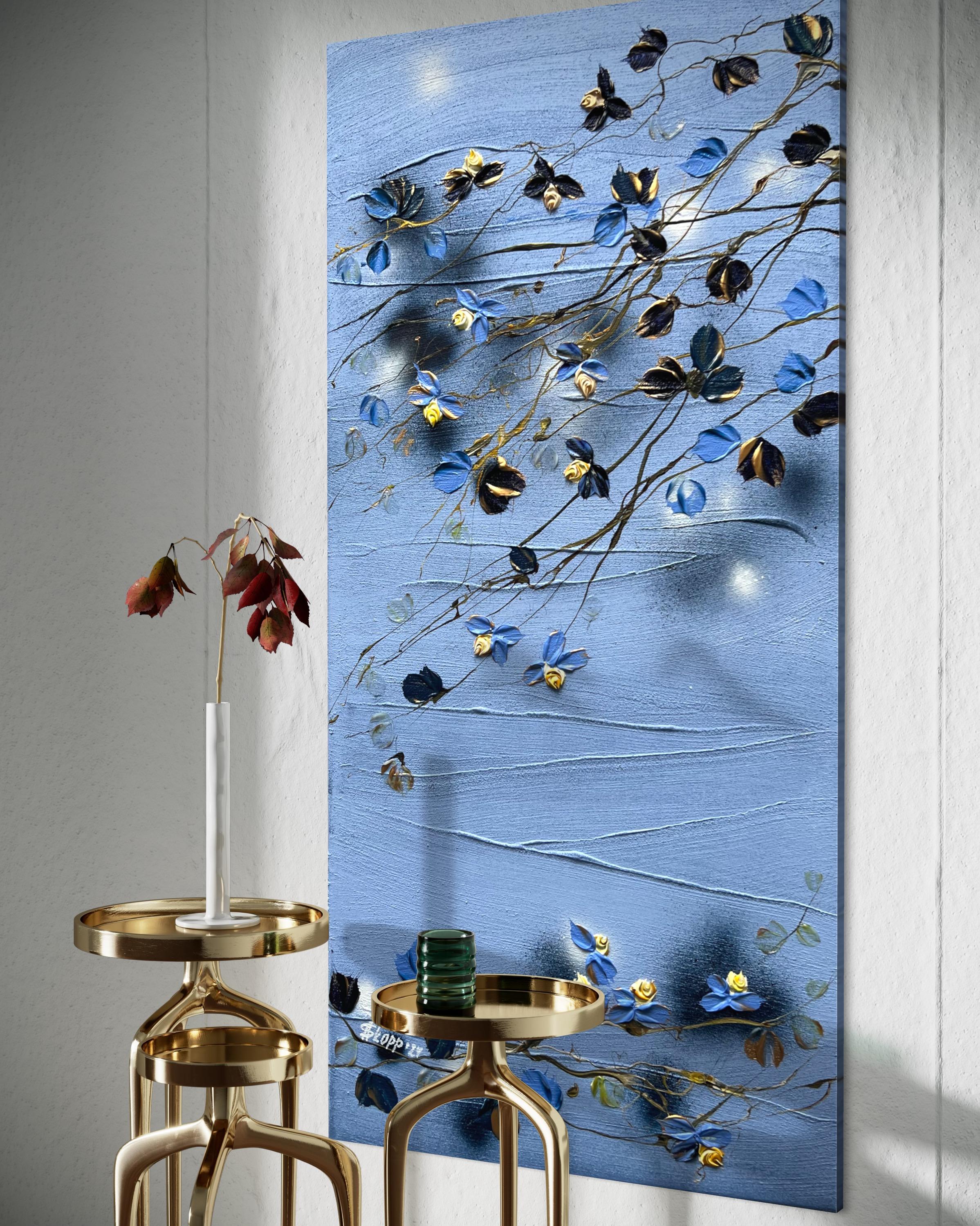 « Powder Blue Morning », art floral texturé abstrait en vente 6