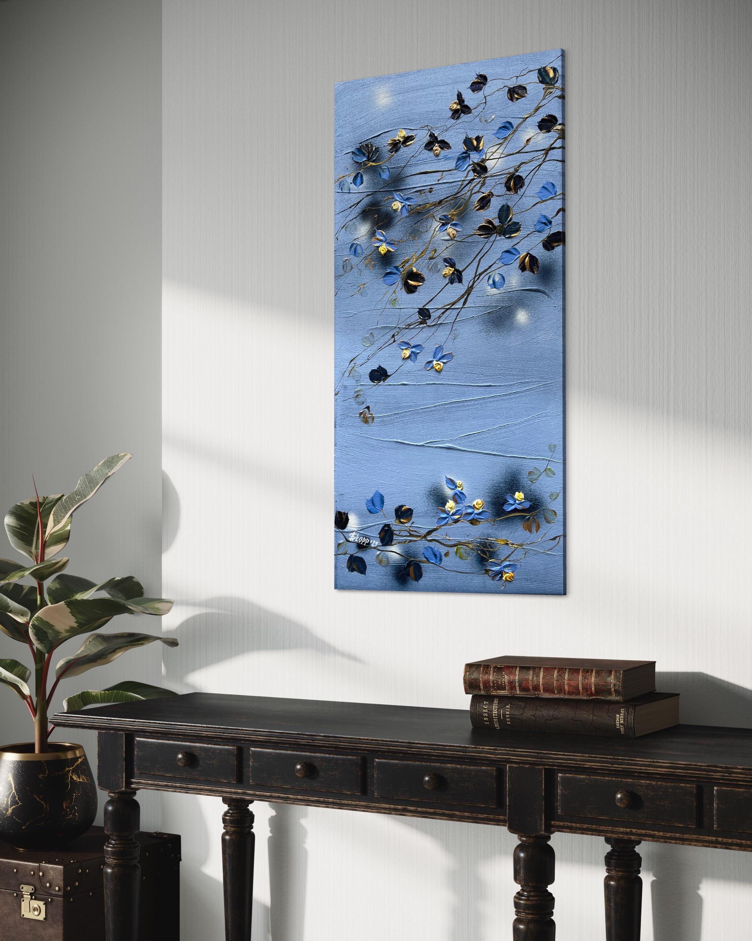 « Powder Blue Morning », art floral texturé abstrait en vente 8