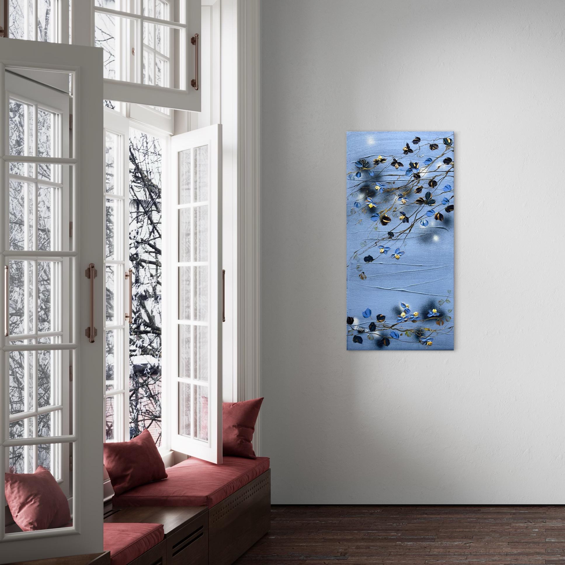 « Powder Blue Morning », art floral texturé abstrait en vente 11