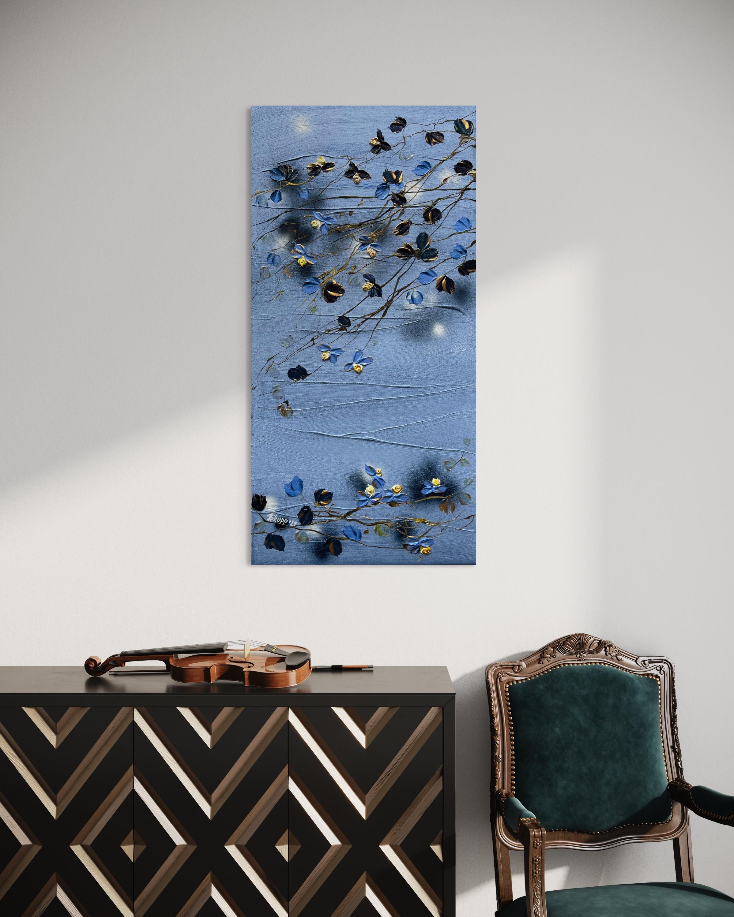 « Powder Blue Morning », art floral texturé abstrait en vente 12