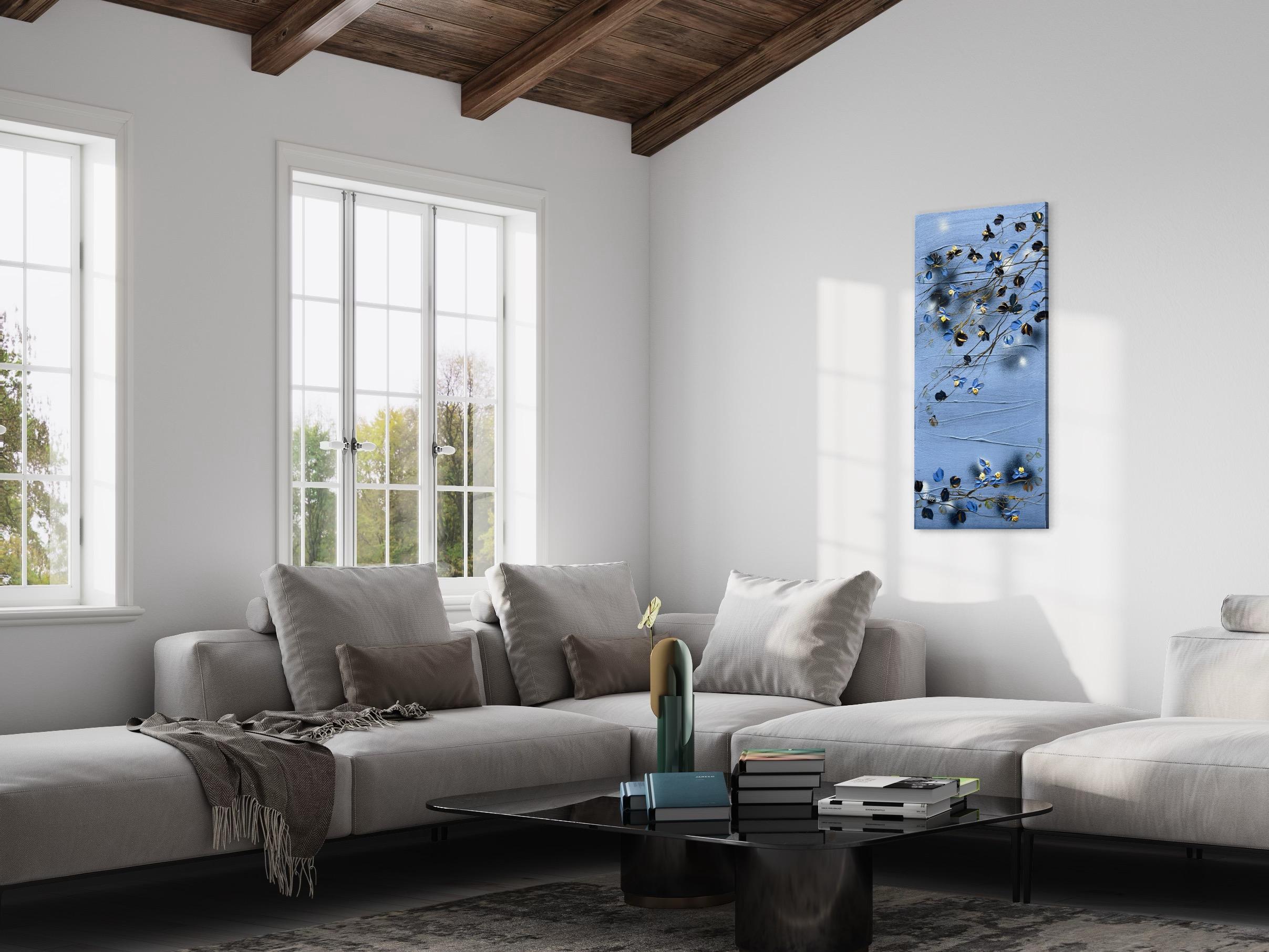 « Powder Blue Morning », art floral texturé abstrait en vente 14