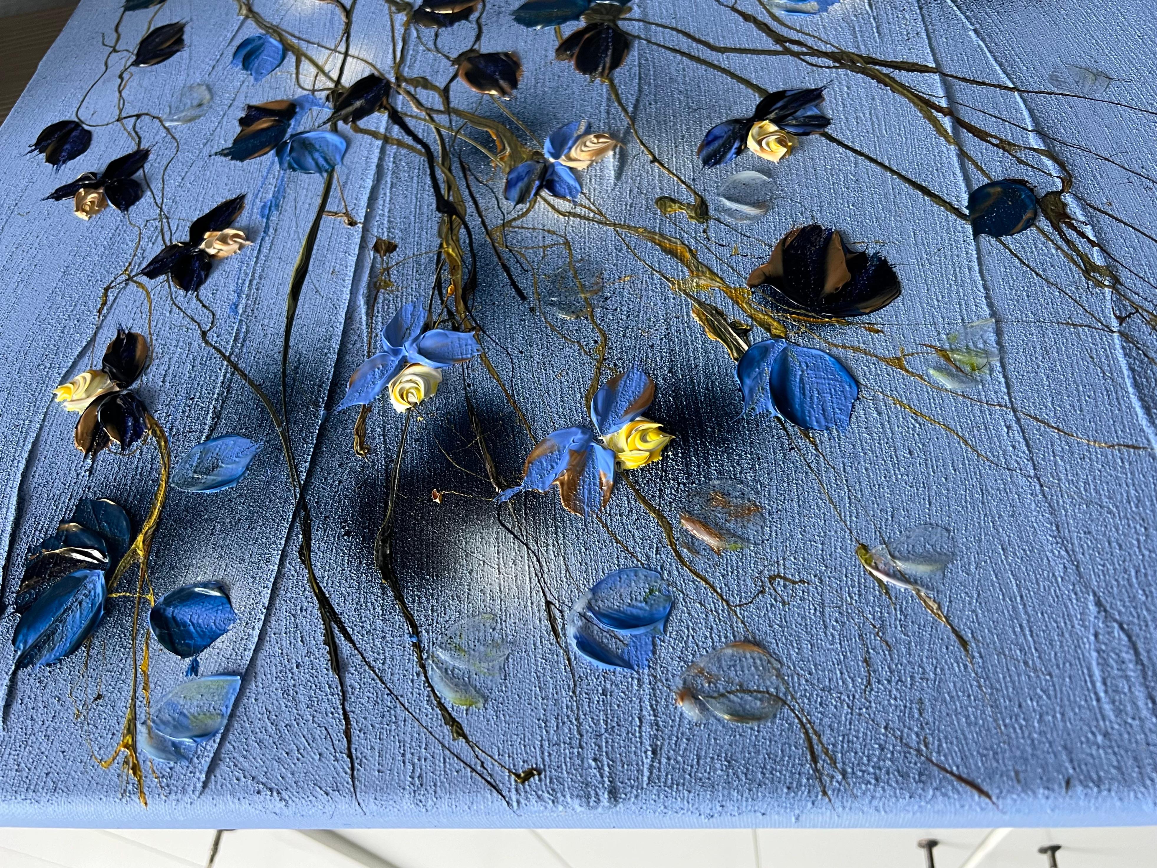 « Powder Blue Morning », art floral texturé abstrait en vente 3