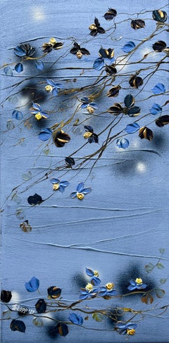 « Powder Blue Morning », art floral texturé abstrait