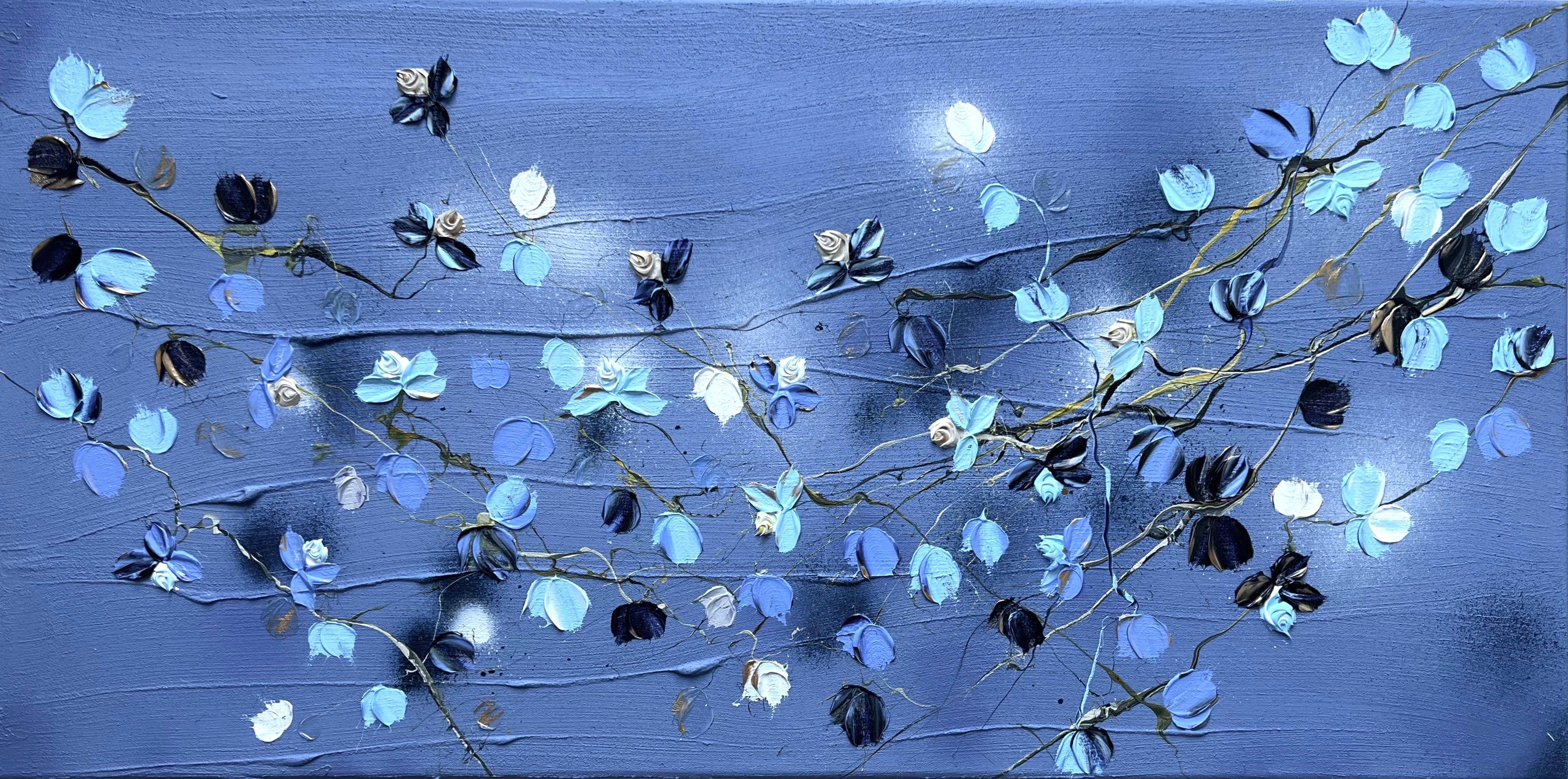 Anastassia Skopp Abstract Painting - "Powder Blue Roses II" landscape format floral art