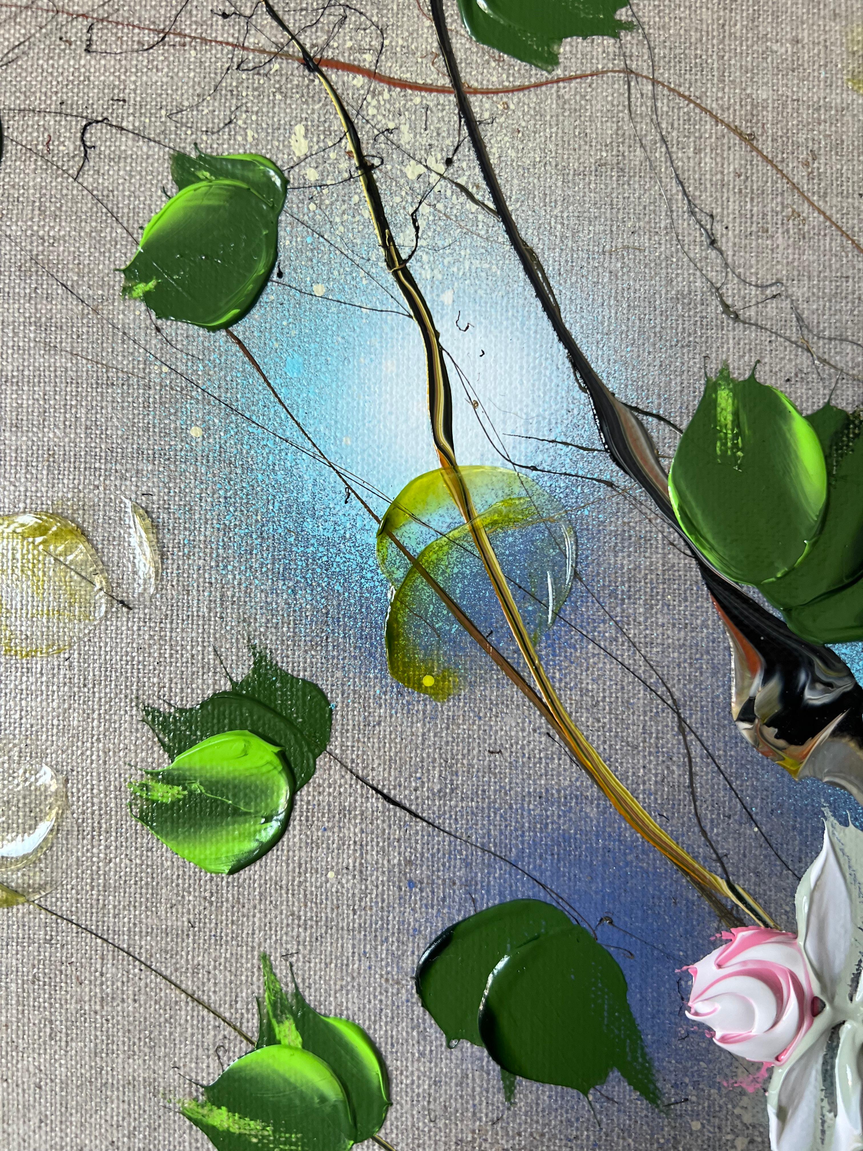 Floración tranquila de la serenidad - cuadro romántico floral cuadrado sobre lienzo de lino en venta 5