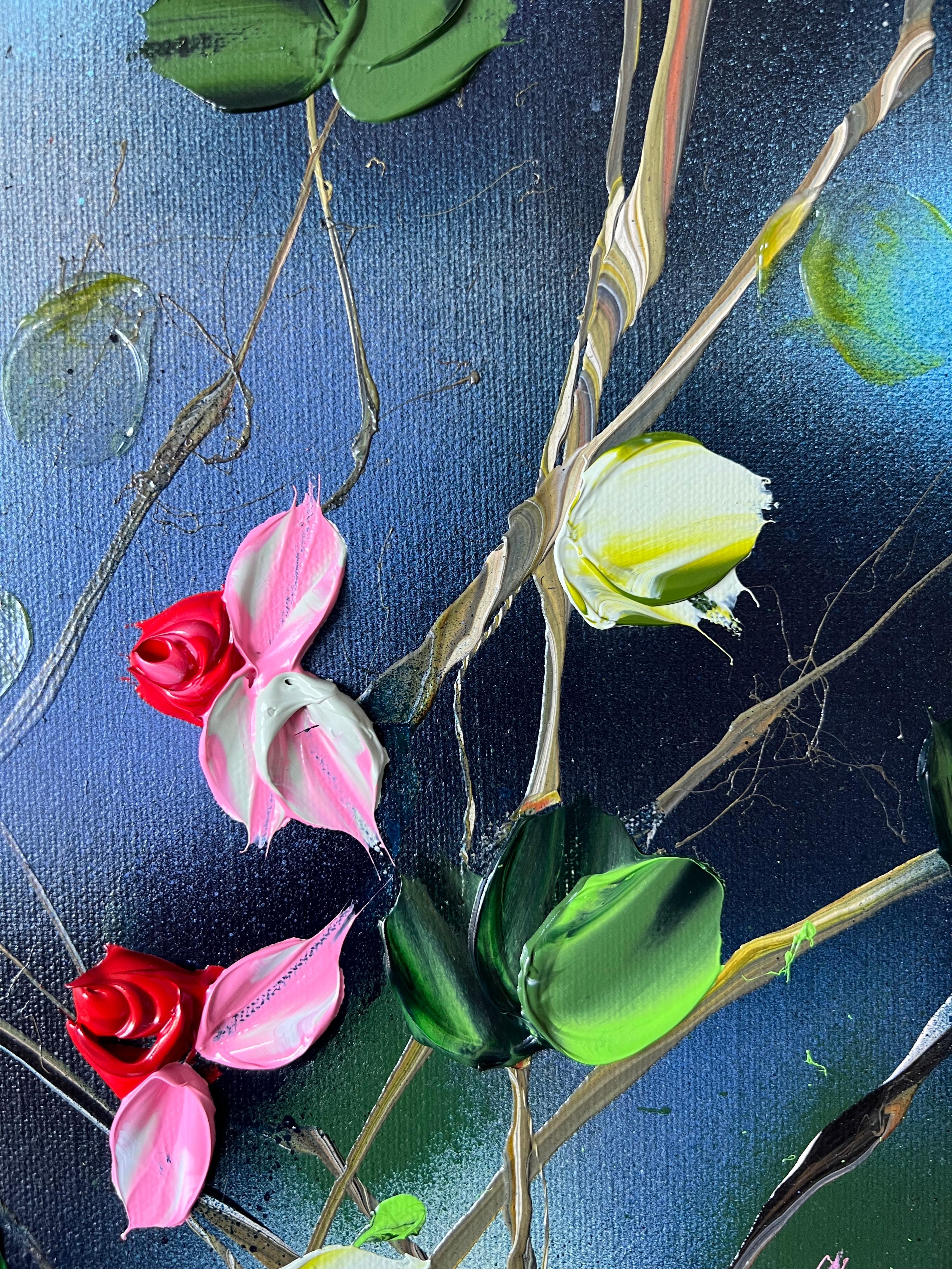 Floración tranquila de la serenidad - cuadro romántico floral cuadrado sobre lienzo de lino en venta 6