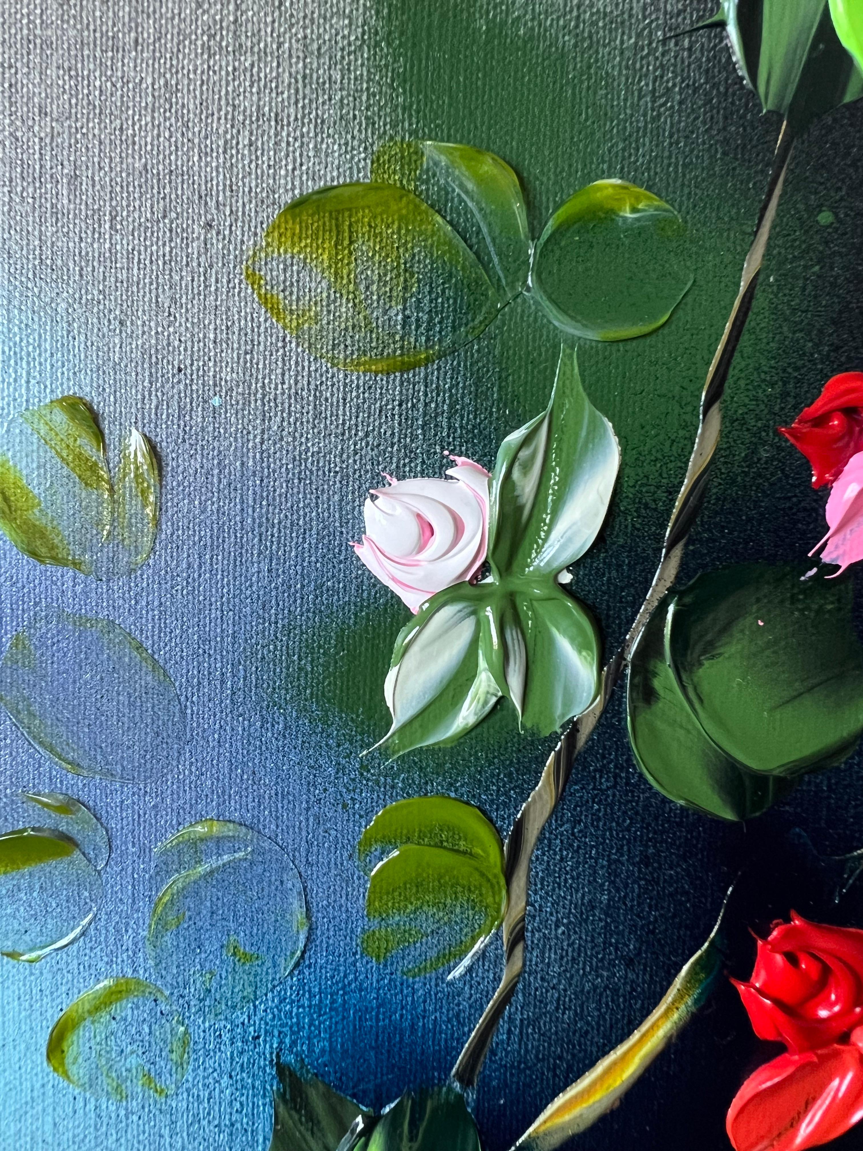 Floración tranquila de la serenidad - cuadro romántico floral cuadrado sobre lienzo de lino en venta 11