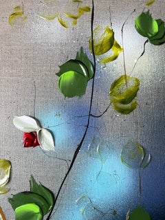 Quiet Bloom of Serenity - square floral romantic painting on linen canvas