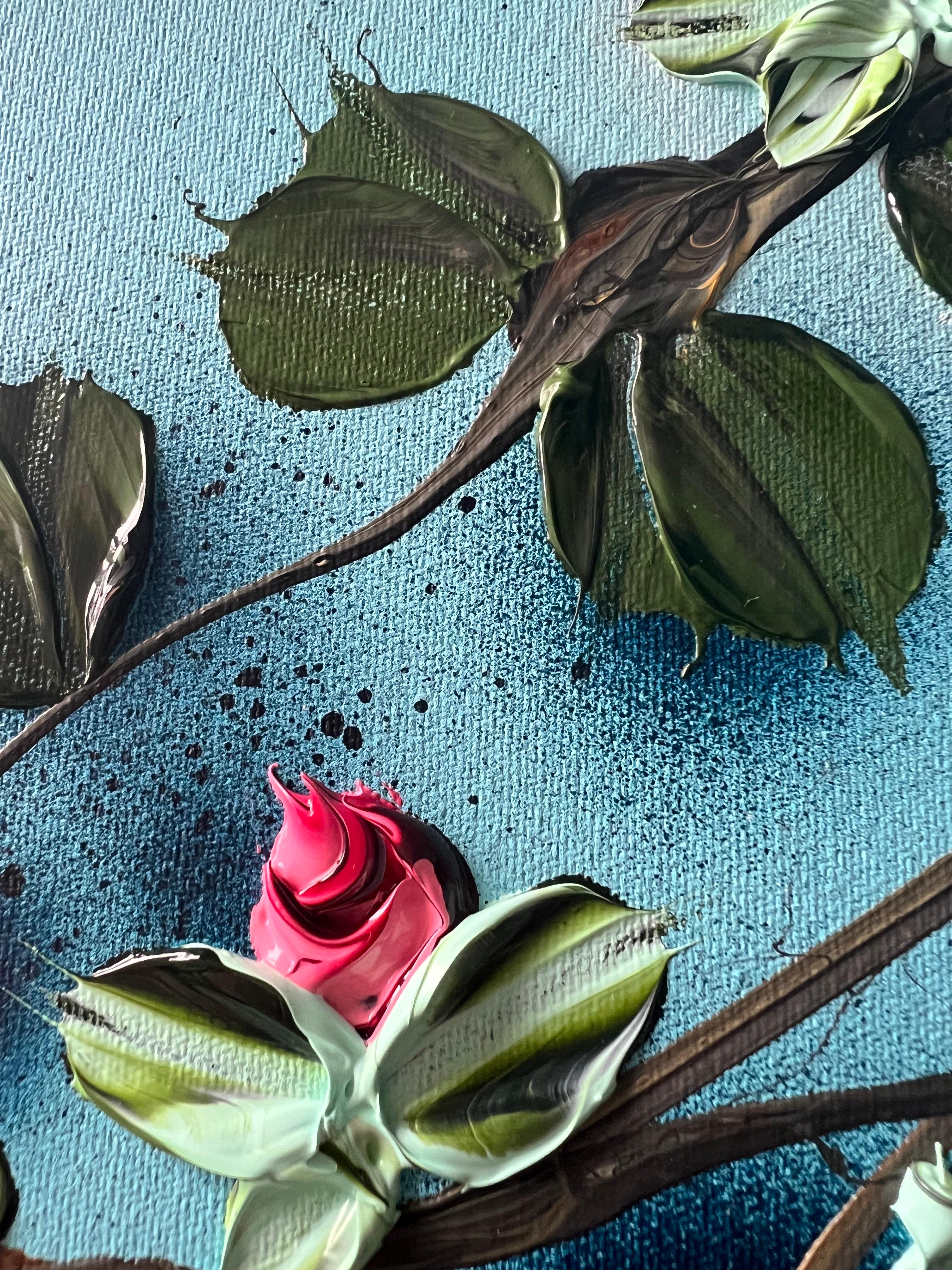 Kleine Blumenkunst „Red Rose Bush“ (Abstrakt), Painting, von Anastassia Skopp
