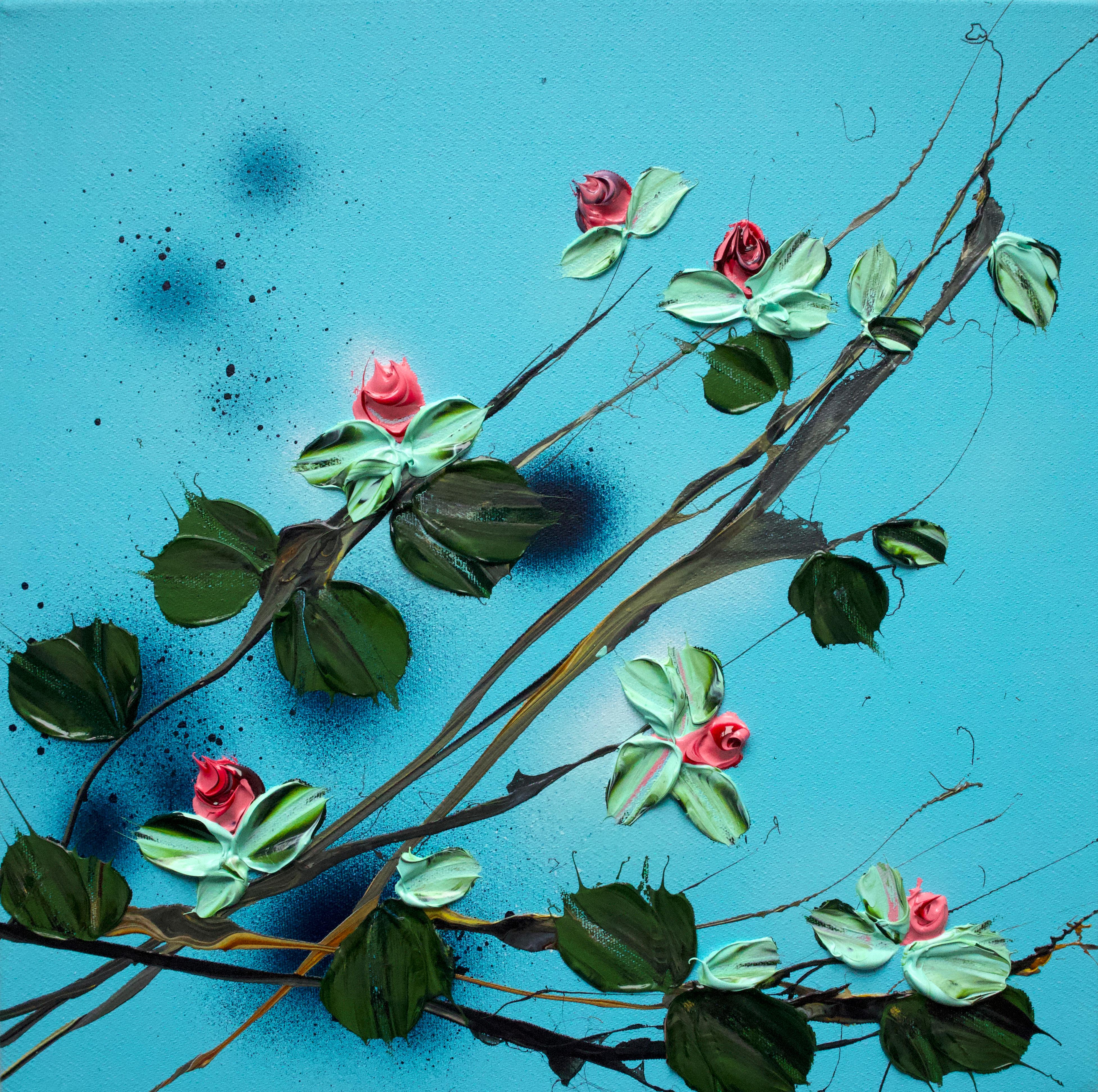 Anastassia Skopp Abstract Painting – Kleine Blumenkunst „Red Rose Bush“
