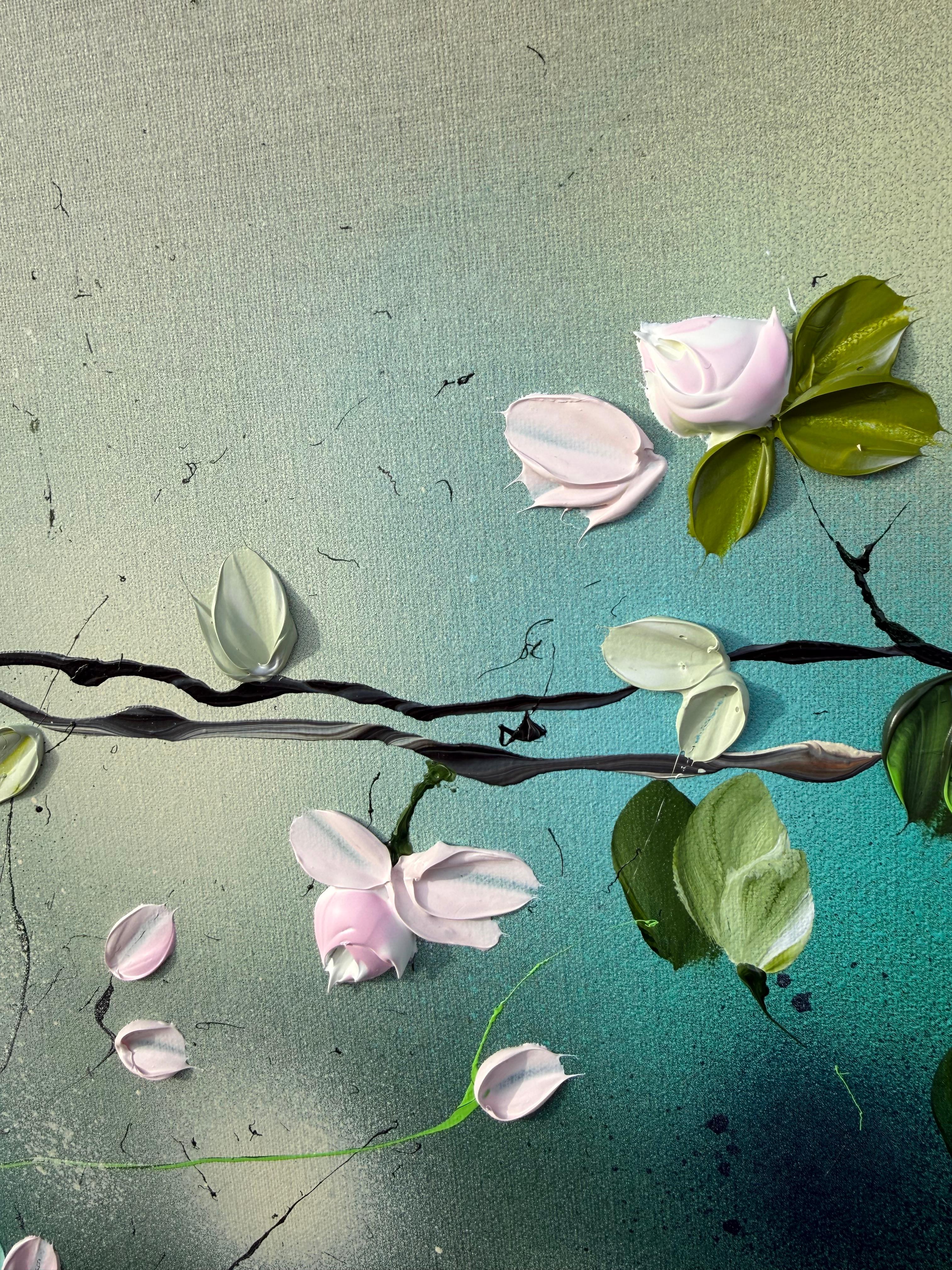 Romantic Roses - original impressionistic floral art on linen canvas For Sale 7