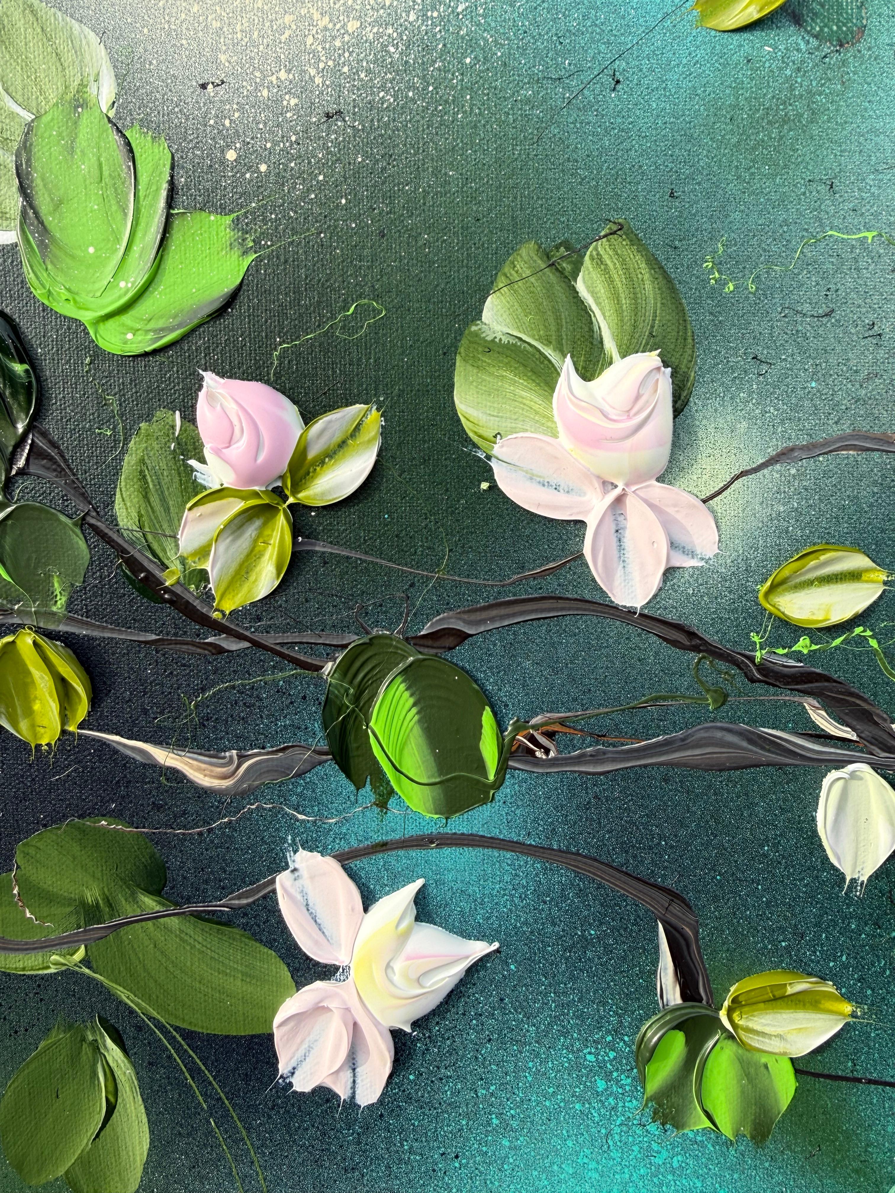 Romantic Roses - original impressionistic floral art on linen canvas - Painting by Anastassia Skopp