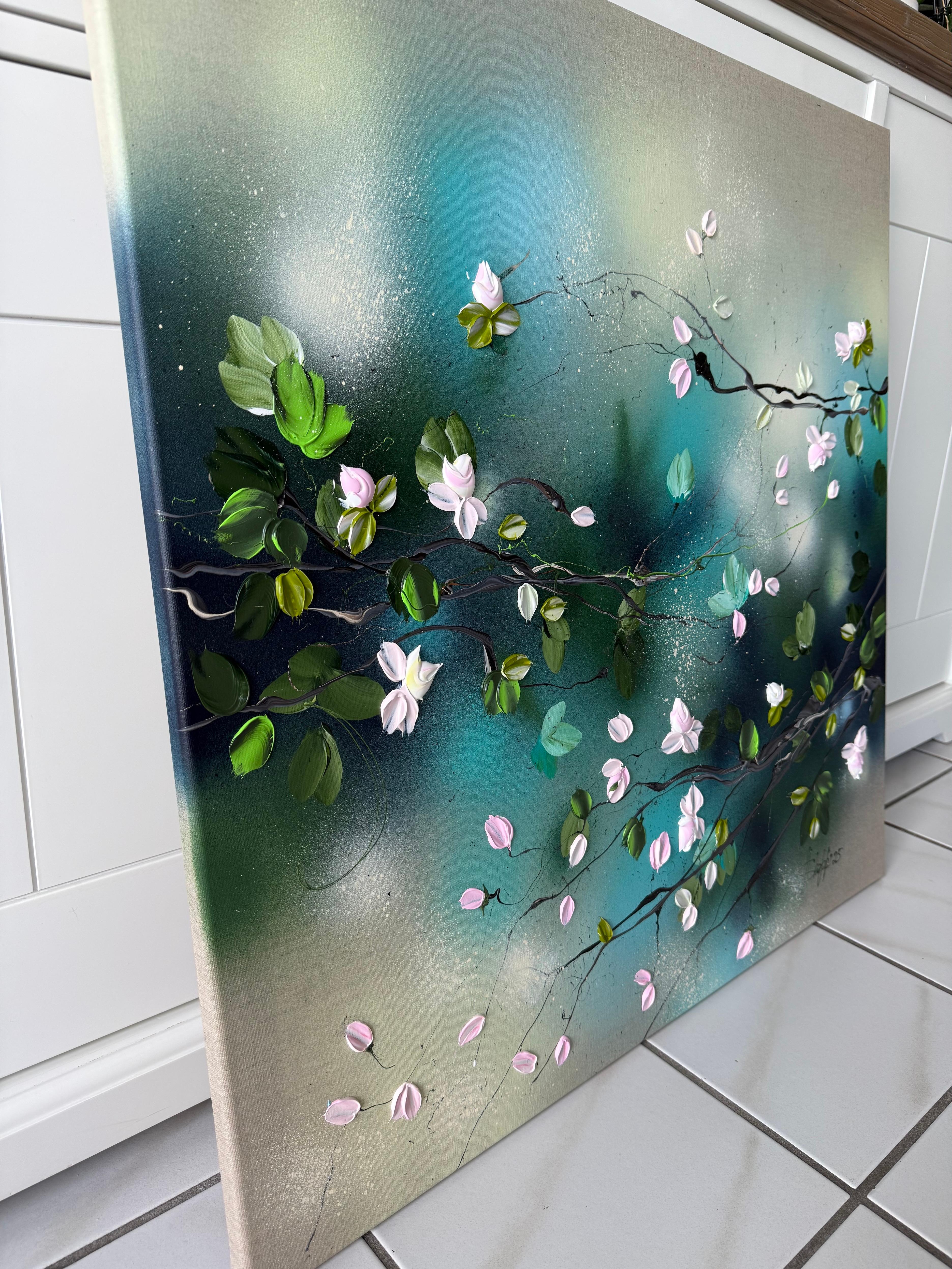Romantic Roses - original impressionistic floral art on linen canvas - Abstract Painting by Anastassia Skopp