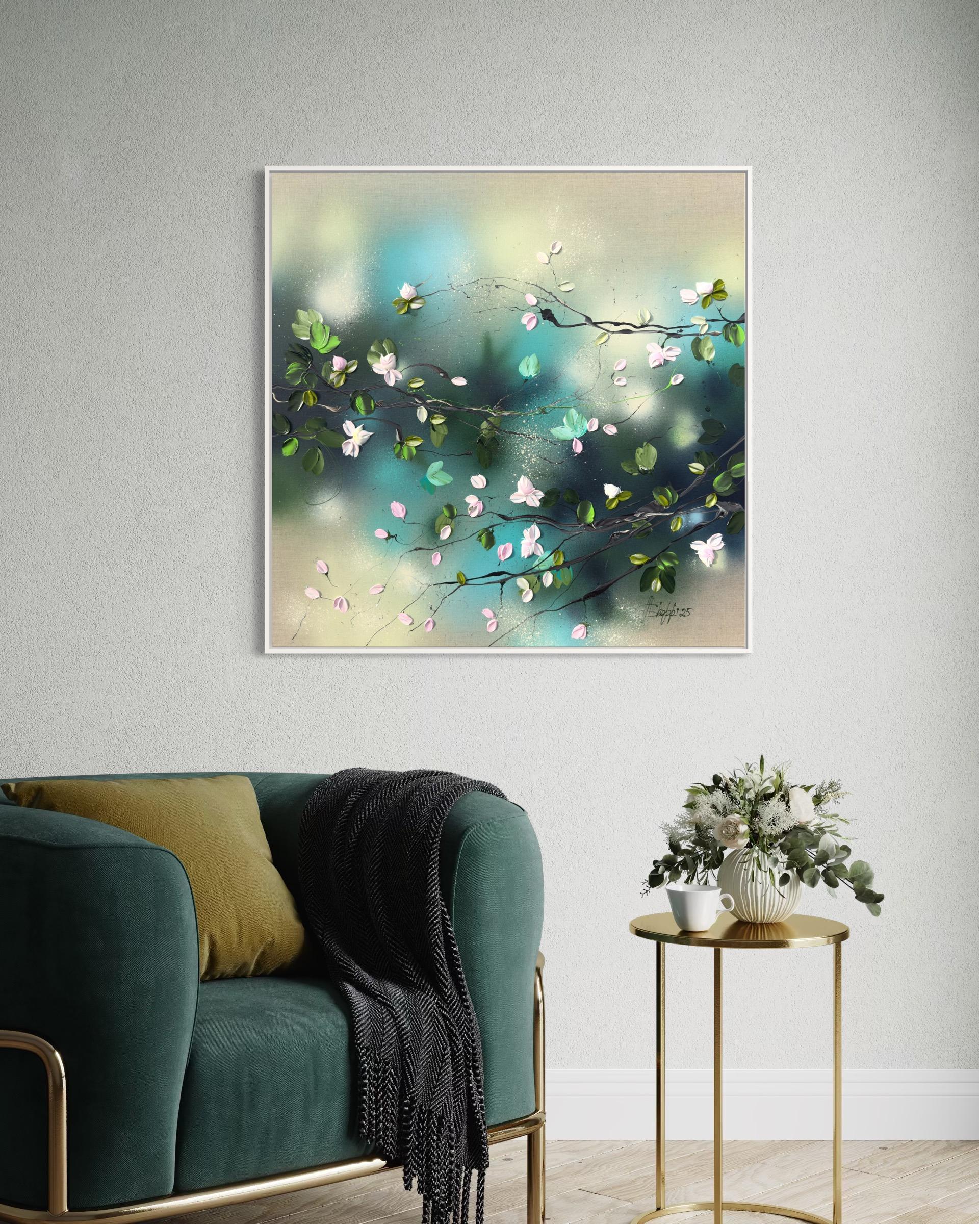 Romantic Roses - original impressionistic floral art on linen canvas For Sale 2
