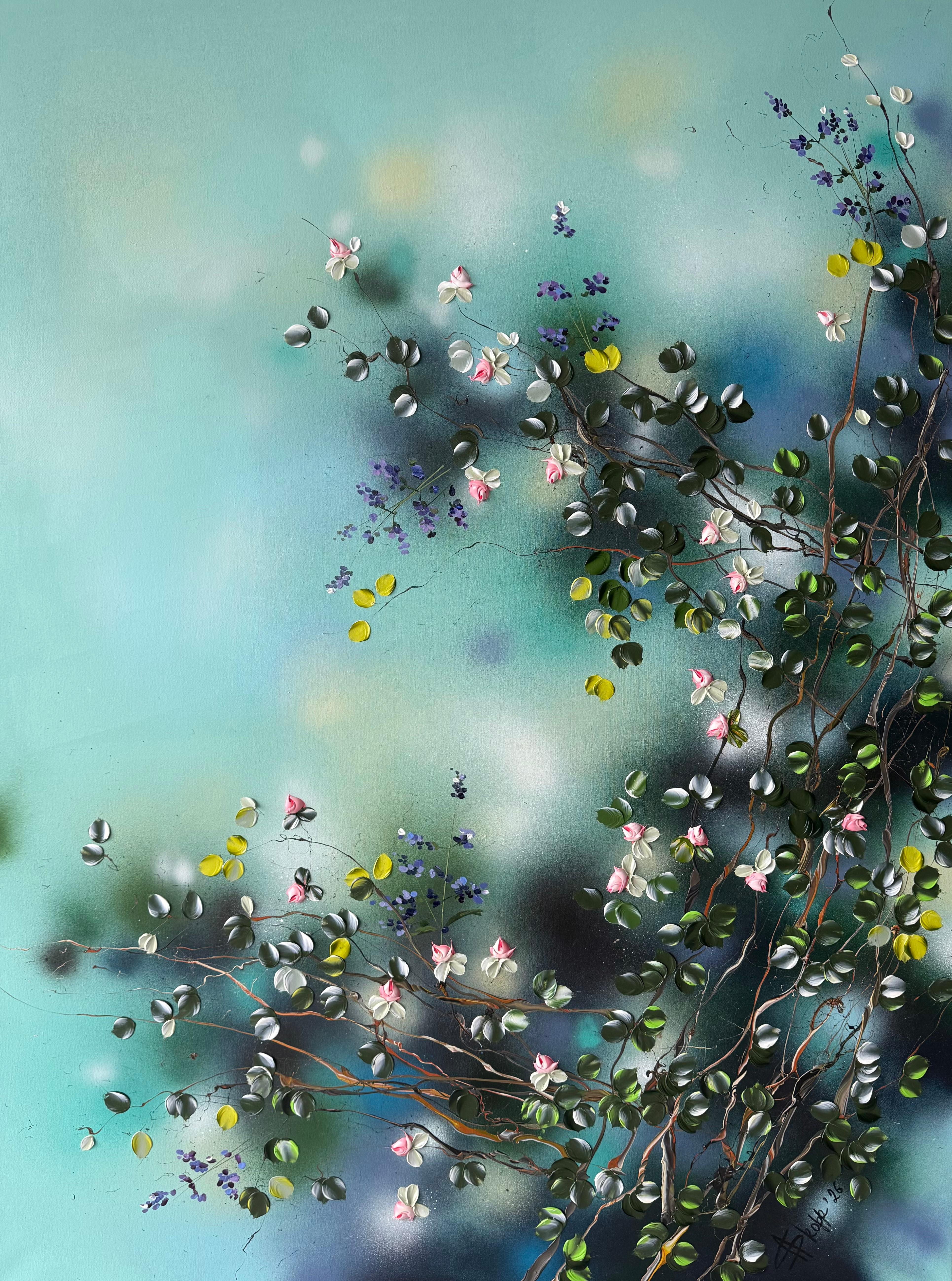 "Rose Branches"  extra large painting on canvas, rose garden, flowers, rose