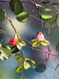 "Rosenstrauch III"  extra großes Gemälde auf Leinwand, Rosengarten, Blumen, Rose