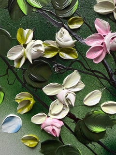 "Roses in Grey Cloud" large impasto floral romantic textured painting on canvas