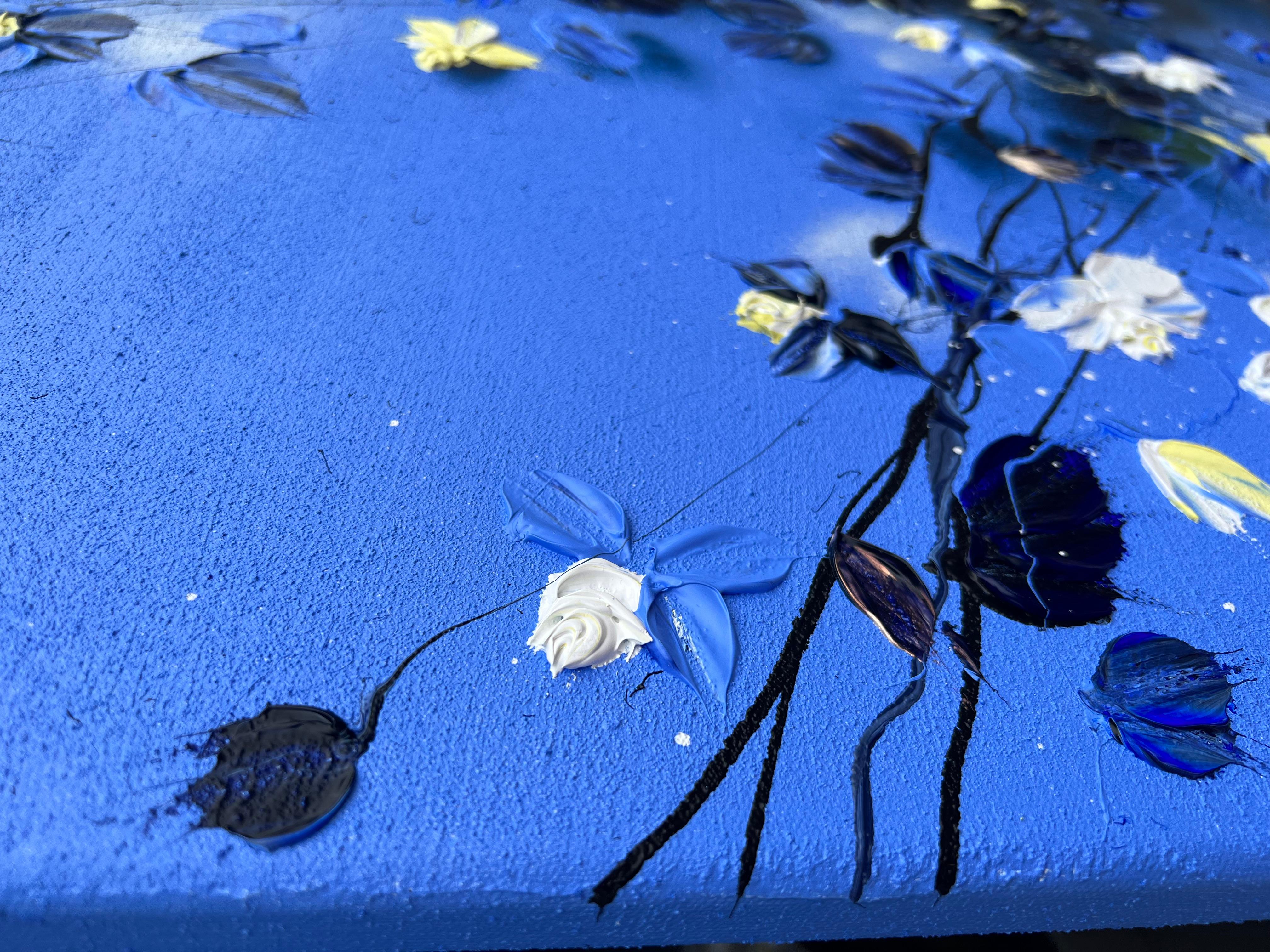 Grande peinture carrée bleu floralapphire Rhapsody en vente 6