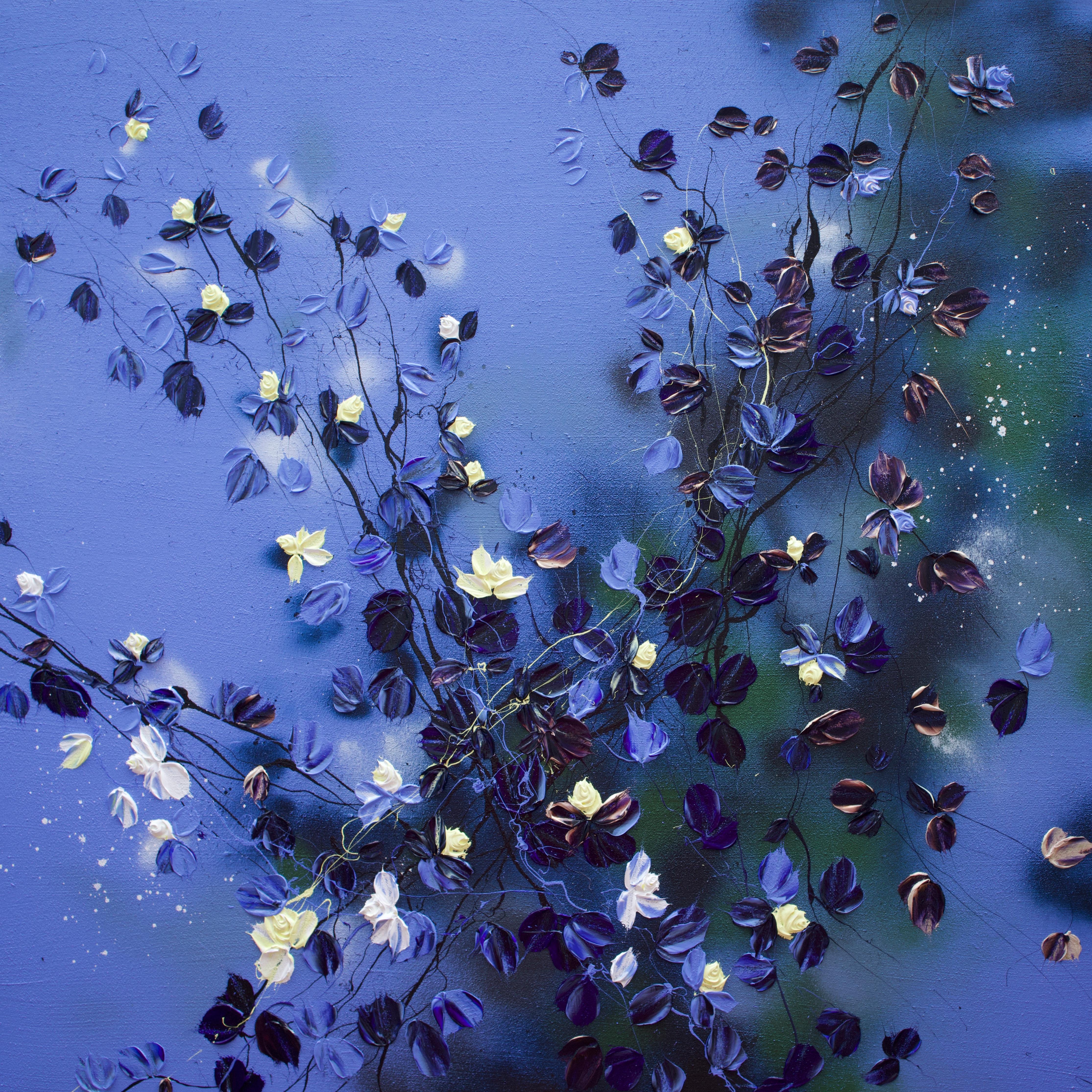 Interior Painting Anastassia Skopp - Grande peinture carrée bleu floralapphire Rhapsody