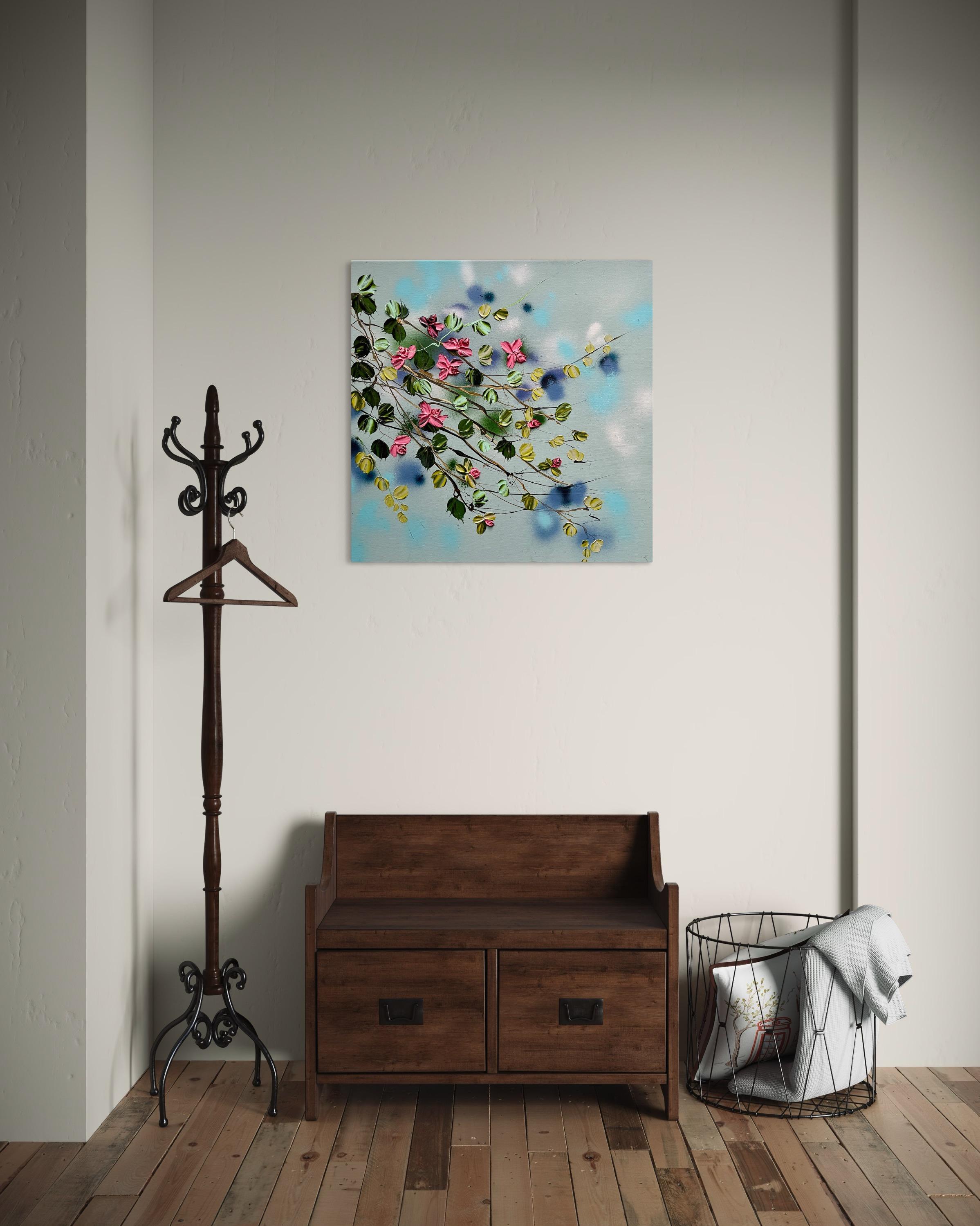 „Satori Blooms“ modernes geblümtes Impasto-Gemälde auf Leinwand im Angebot 6