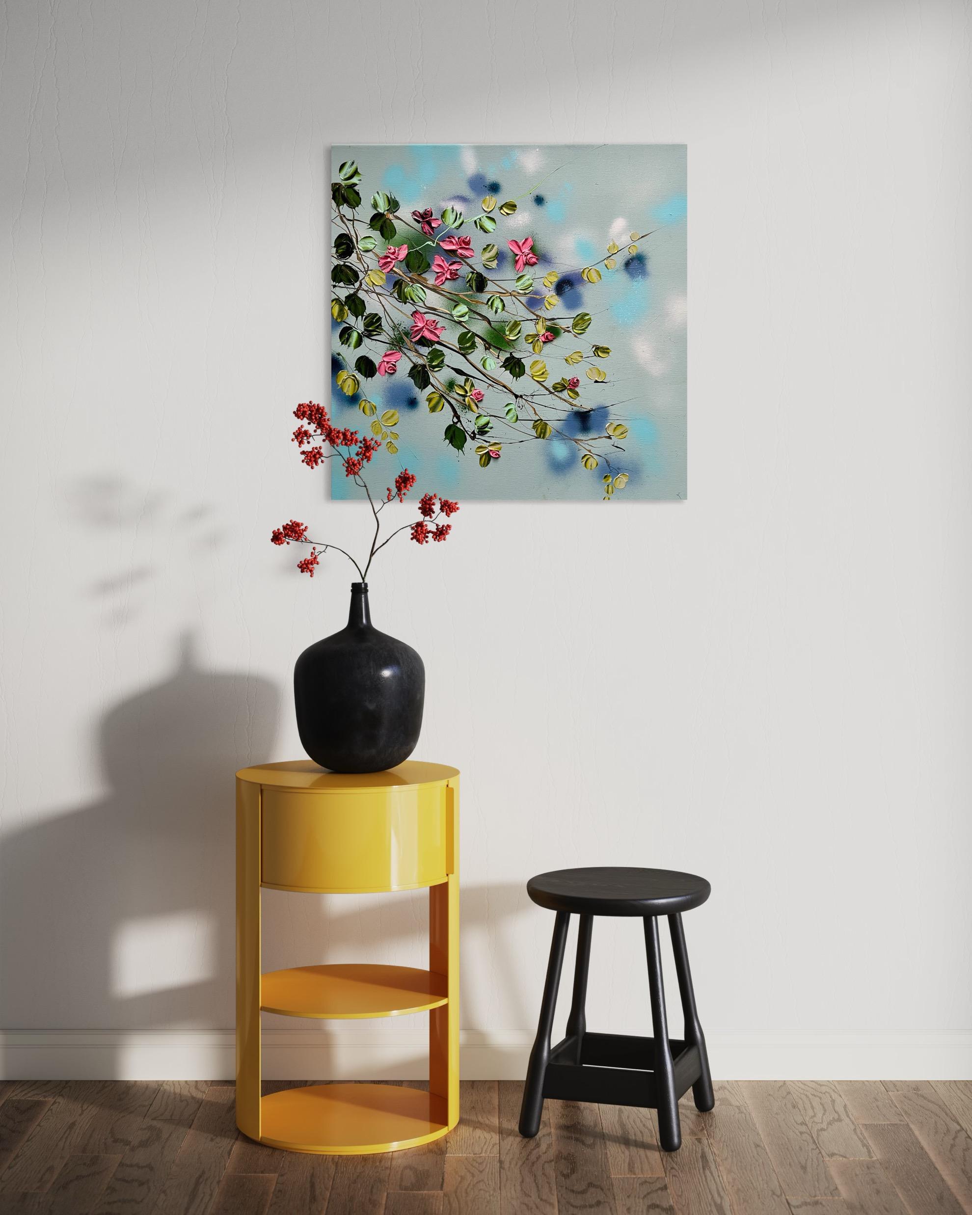 „Satori Blooms“ modernes geblümtes Impasto-Gemälde auf Leinwand im Angebot 7