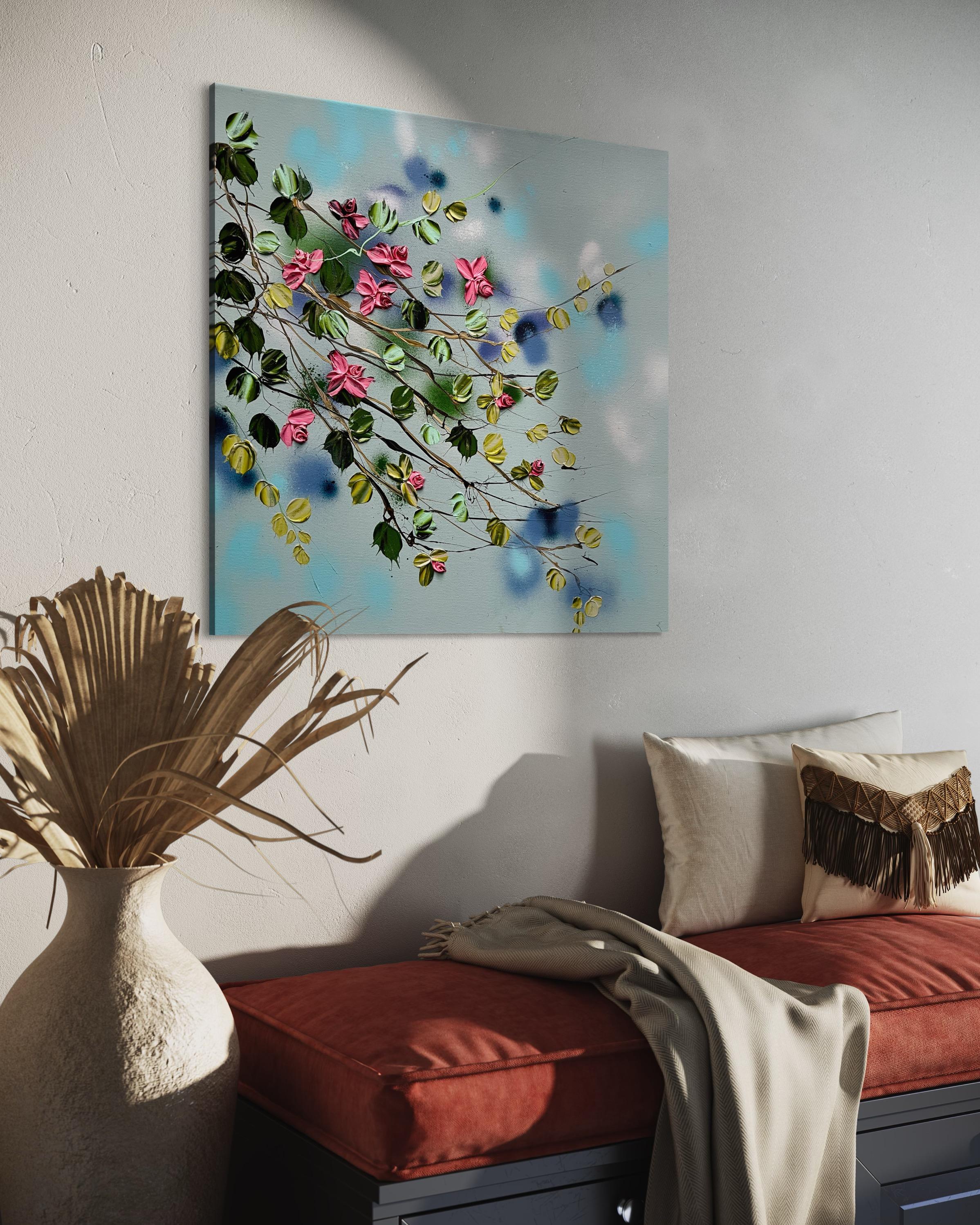 „Satori Blooms“ modernes geblümtes Impasto-Gemälde auf Leinwand im Angebot 8