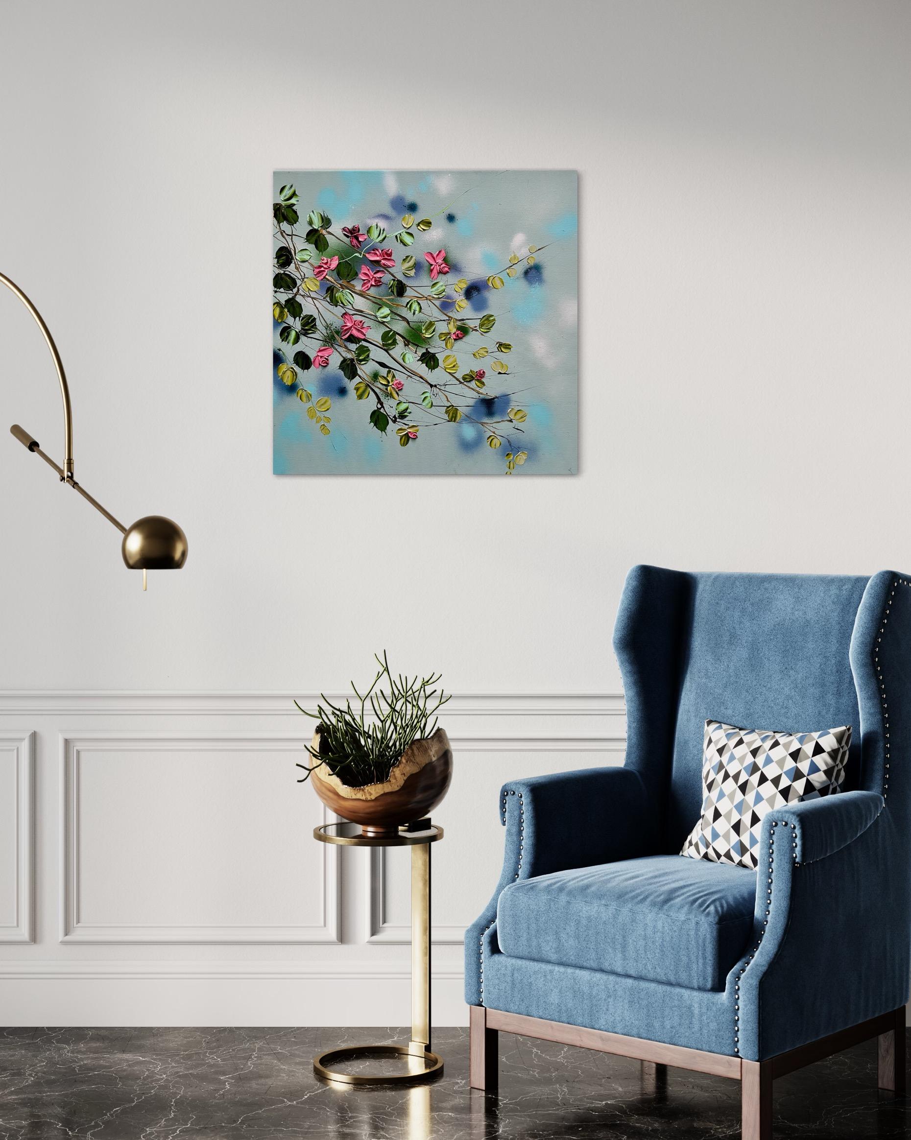 „Satori Blooms“ modernes geblümtes Impasto-Gemälde auf Leinwand im Angebot 10