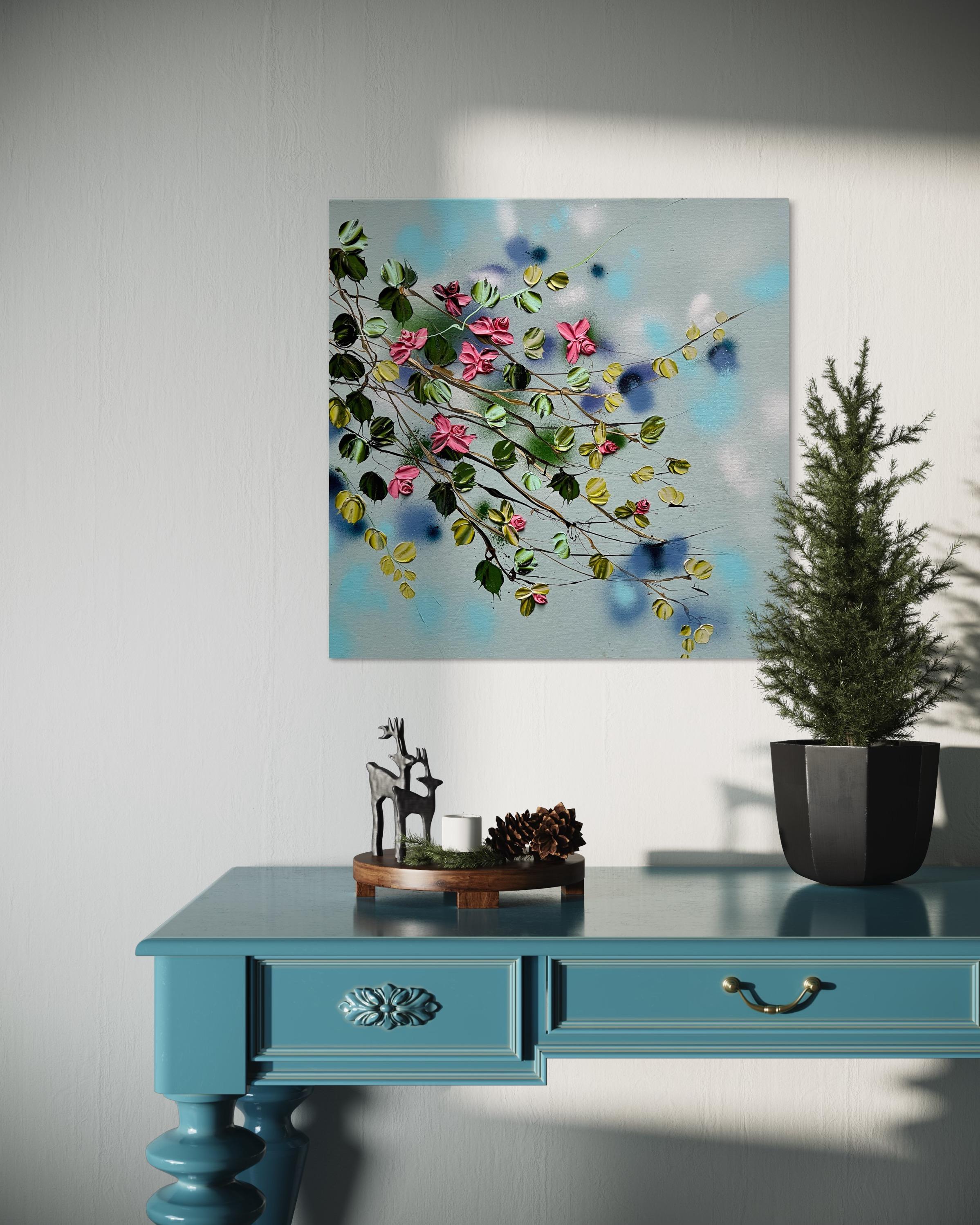 „Satori Blooms“ modernes geblümtes Impasto-Gemälde auf Leinwand im Angebot 12