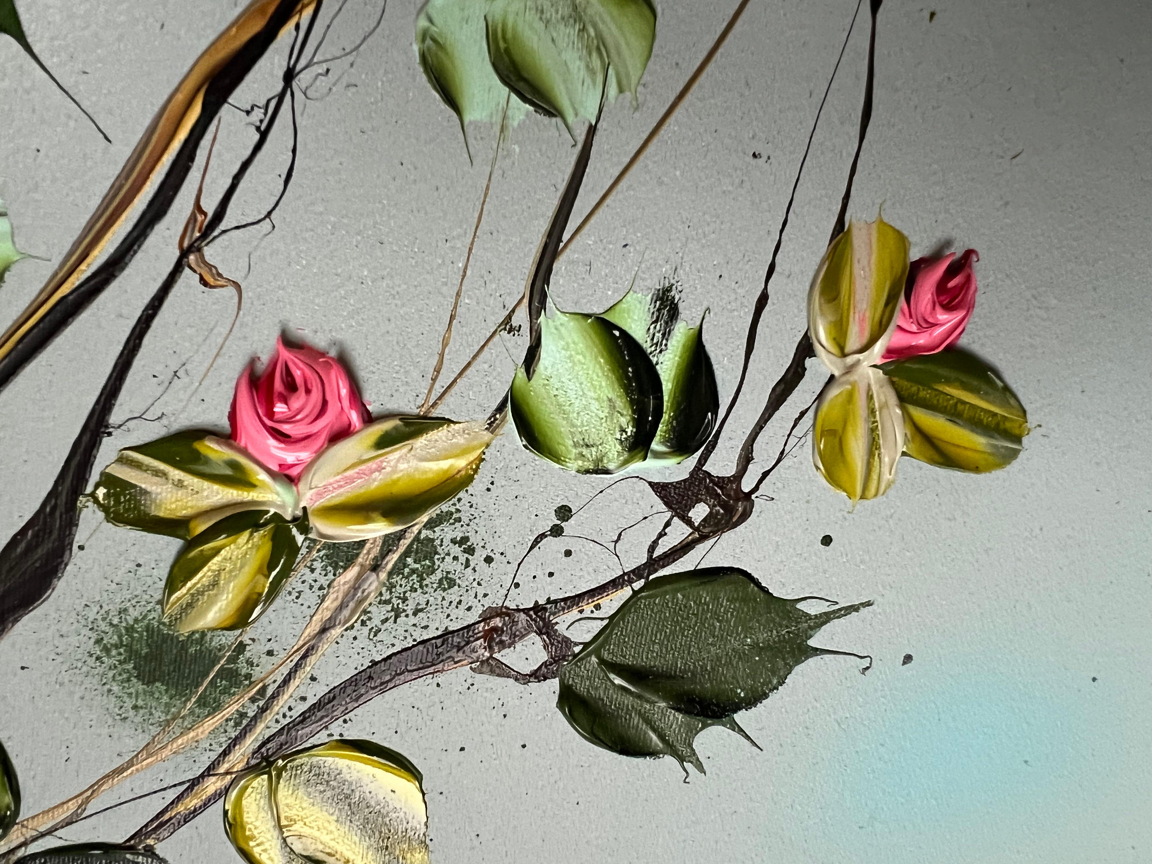 „Satori Blooms“ modernes geblümtes Impasto-Gemälde auf Leinwand (Abstrakt), Painting, von Anastassia Skopp