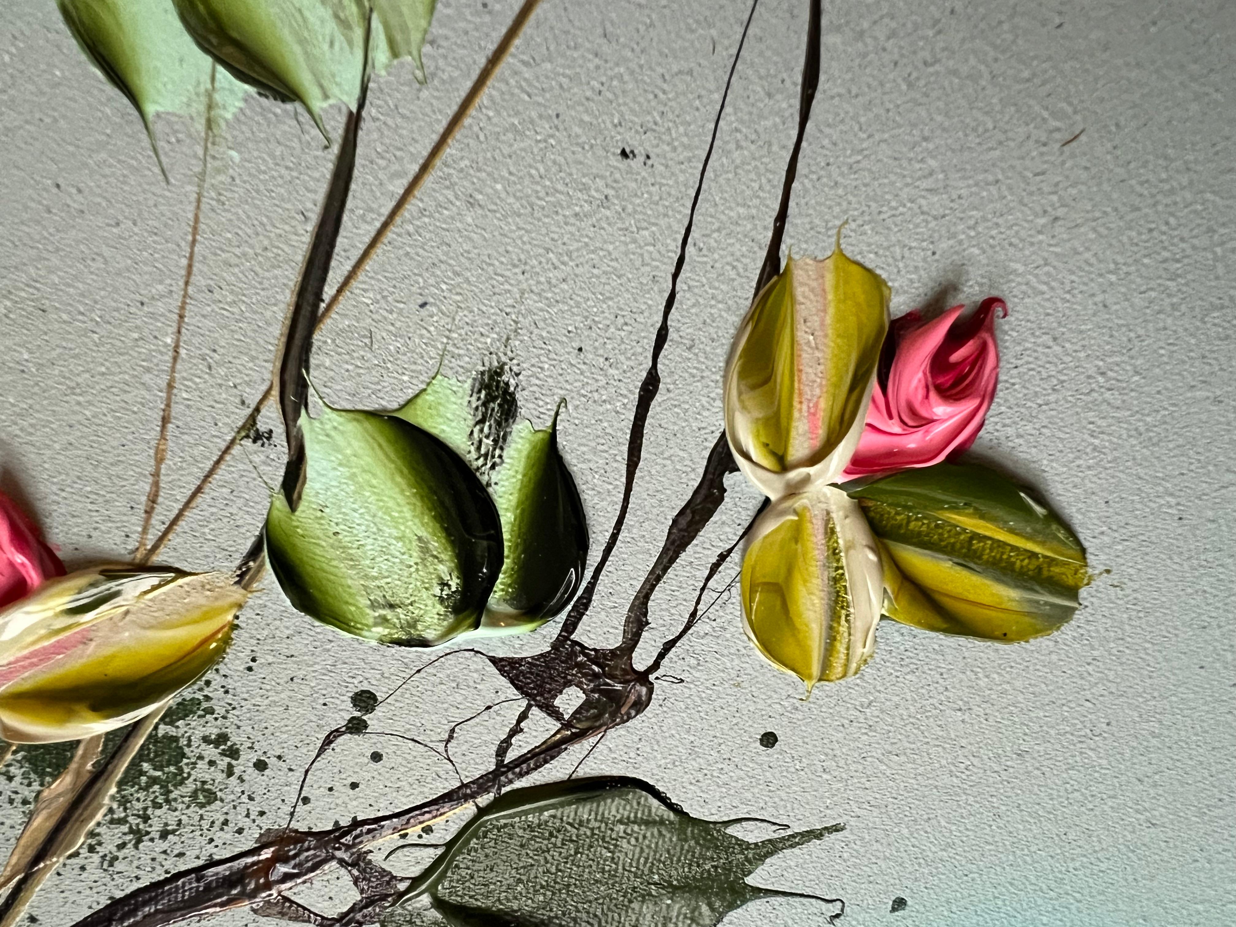 „Satori Blooms“ modernes geblümtes Impasto-Gemälde auf Leinwand im Angebot 1