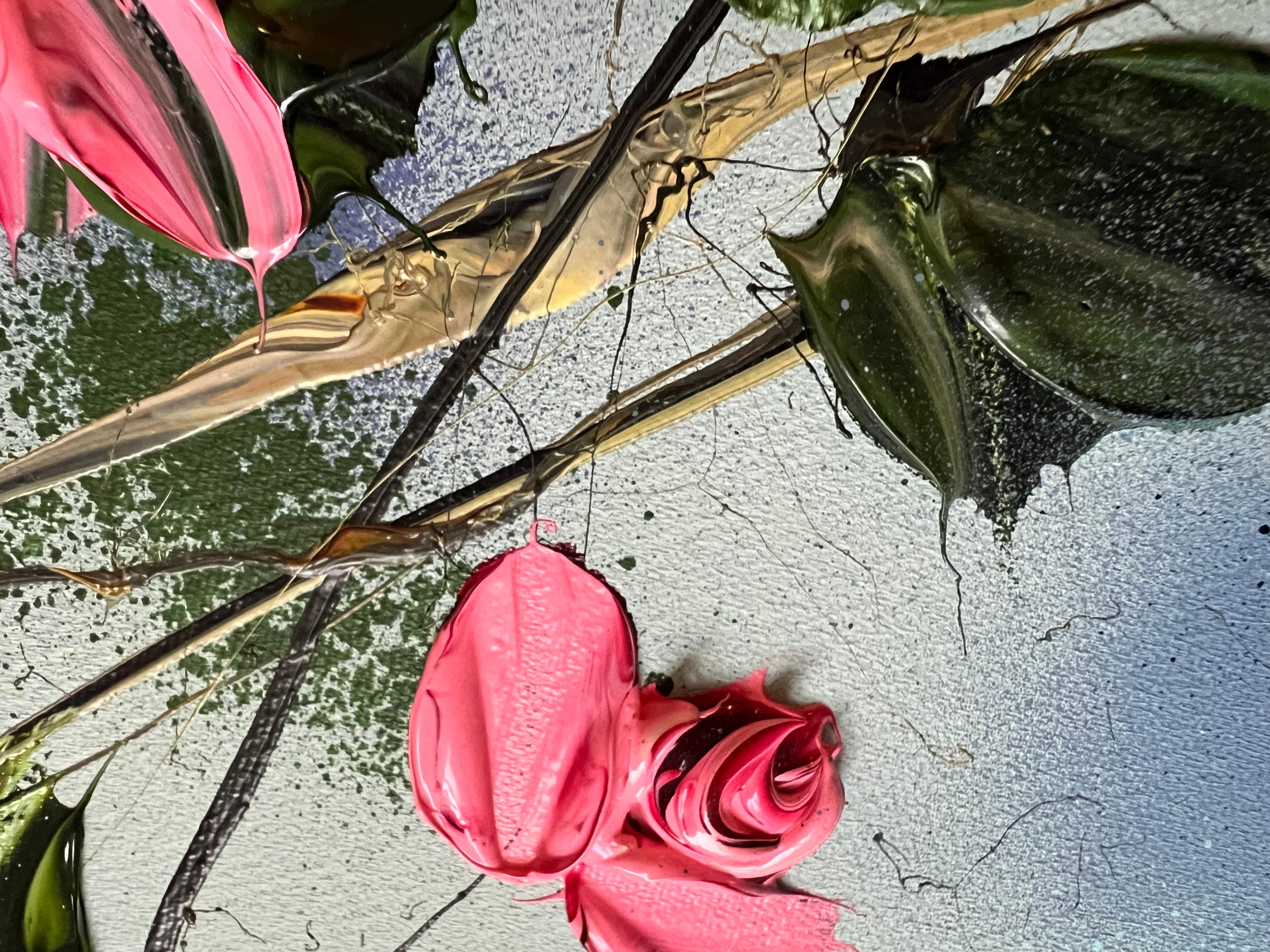 „Satori Blooms“ modernes geblümtes Impasto-Gemälde auf Leinwand im Angebot 2
