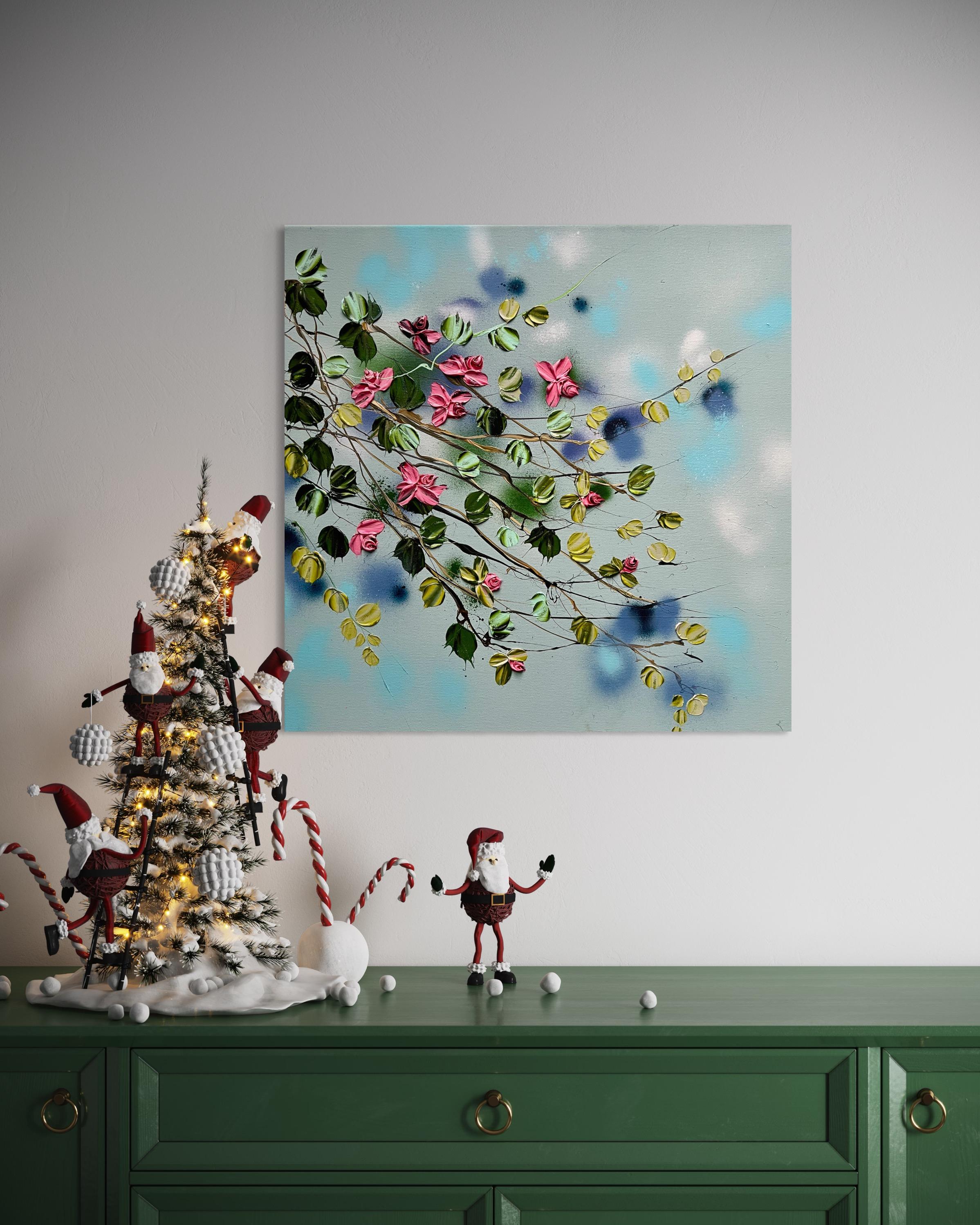 „Satori Blooms“ modernes geblümtes Impasto-Gemälde auf Leinwand im Angebot 4