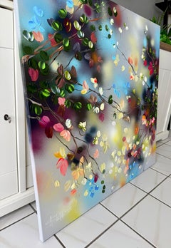 "Silent Radiance" original impressionistic art painting with flowers on cotton