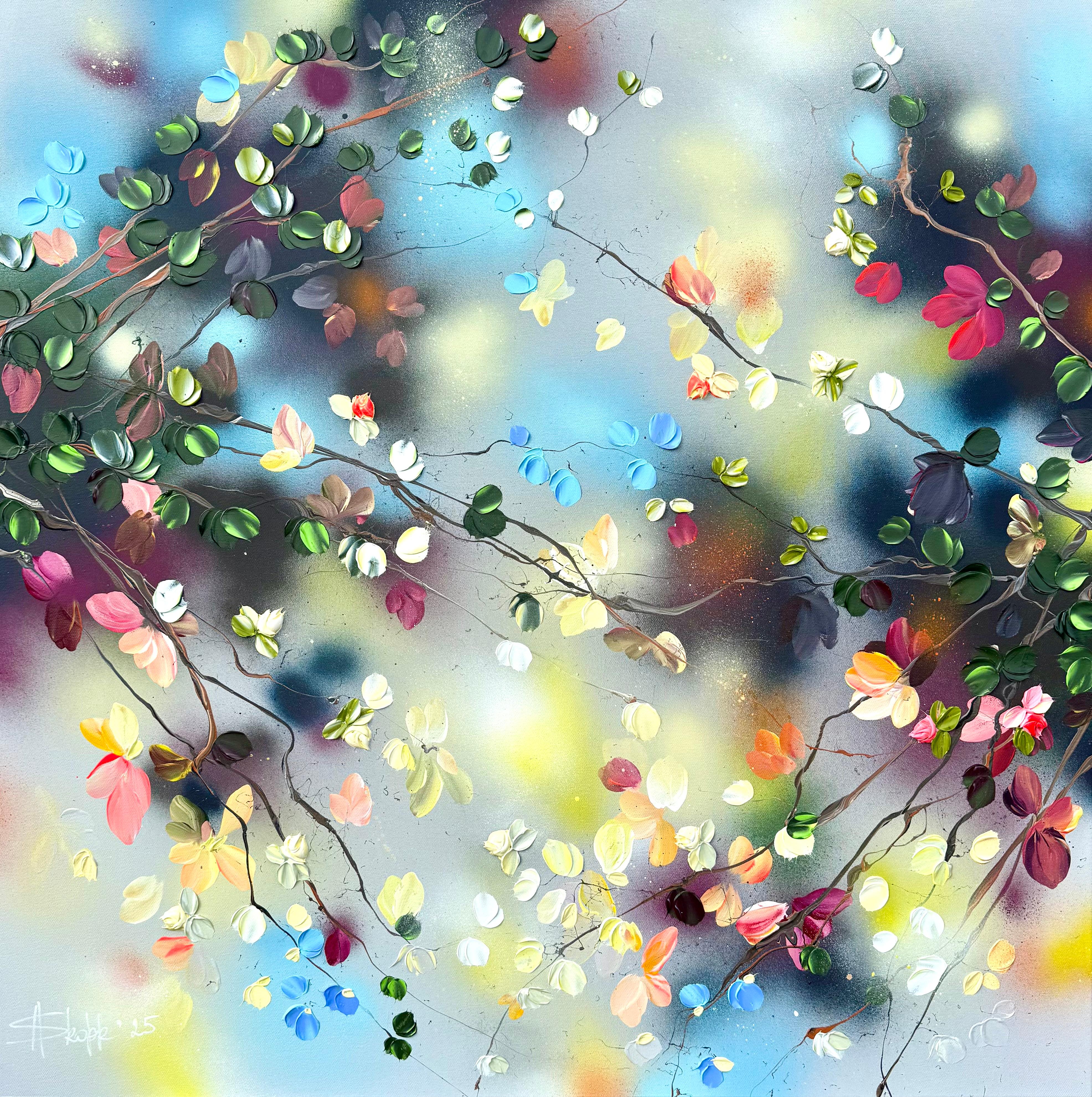 Anastassia Skopp Interior Painting – "Silent Radiance" original impressionistische Malerei mit Blumen auf Baumwolle