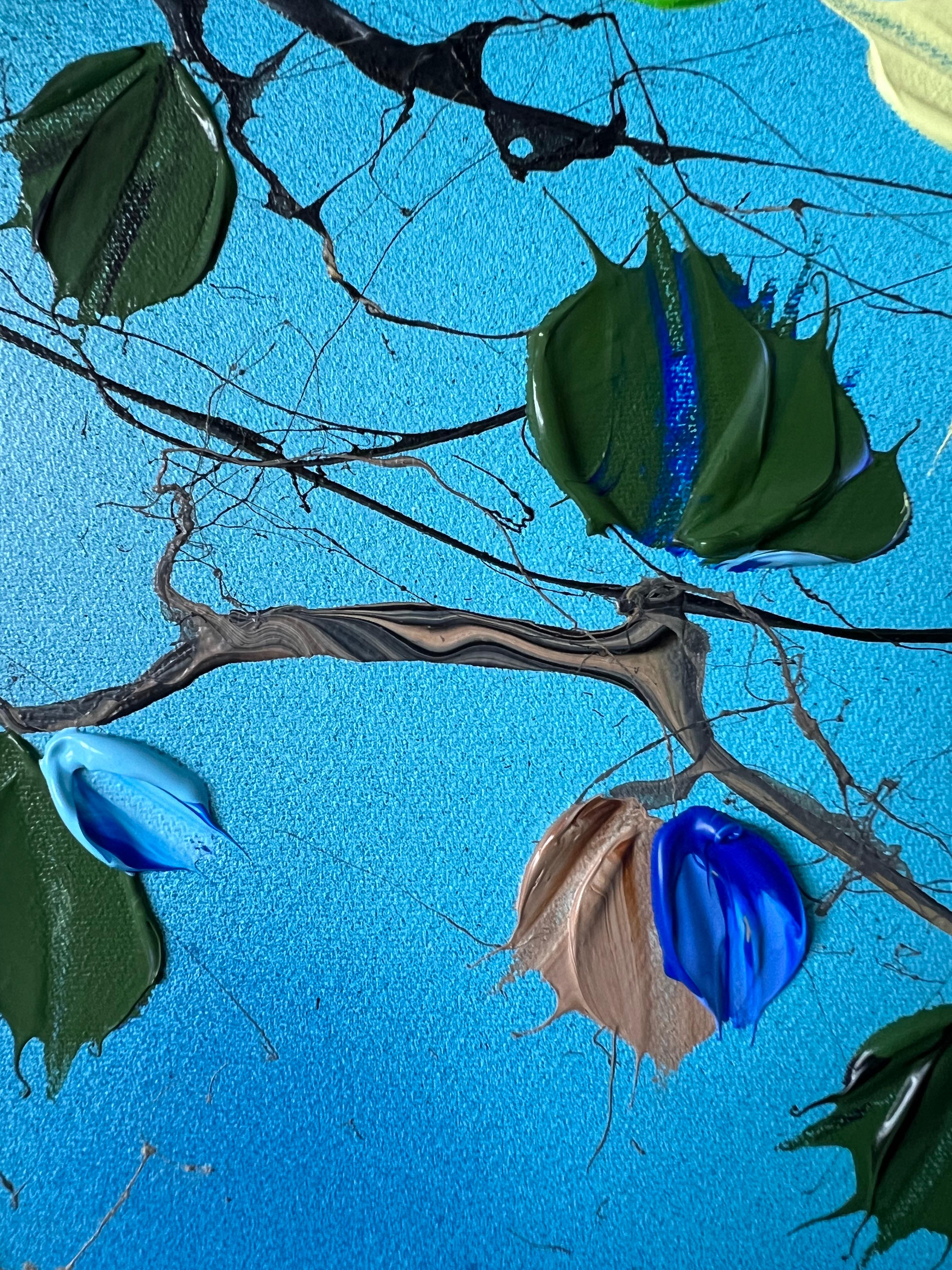 „Sky Blooms II“ geblümtes sehr großes blaues florales horizontales strukturiertes Gemälde mit Blumenmuster (Abstrakt), Painting, von Anastassia Skopp