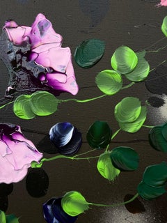 "Smoked Rose" impasto painting, dark colored flowers on linen canvas