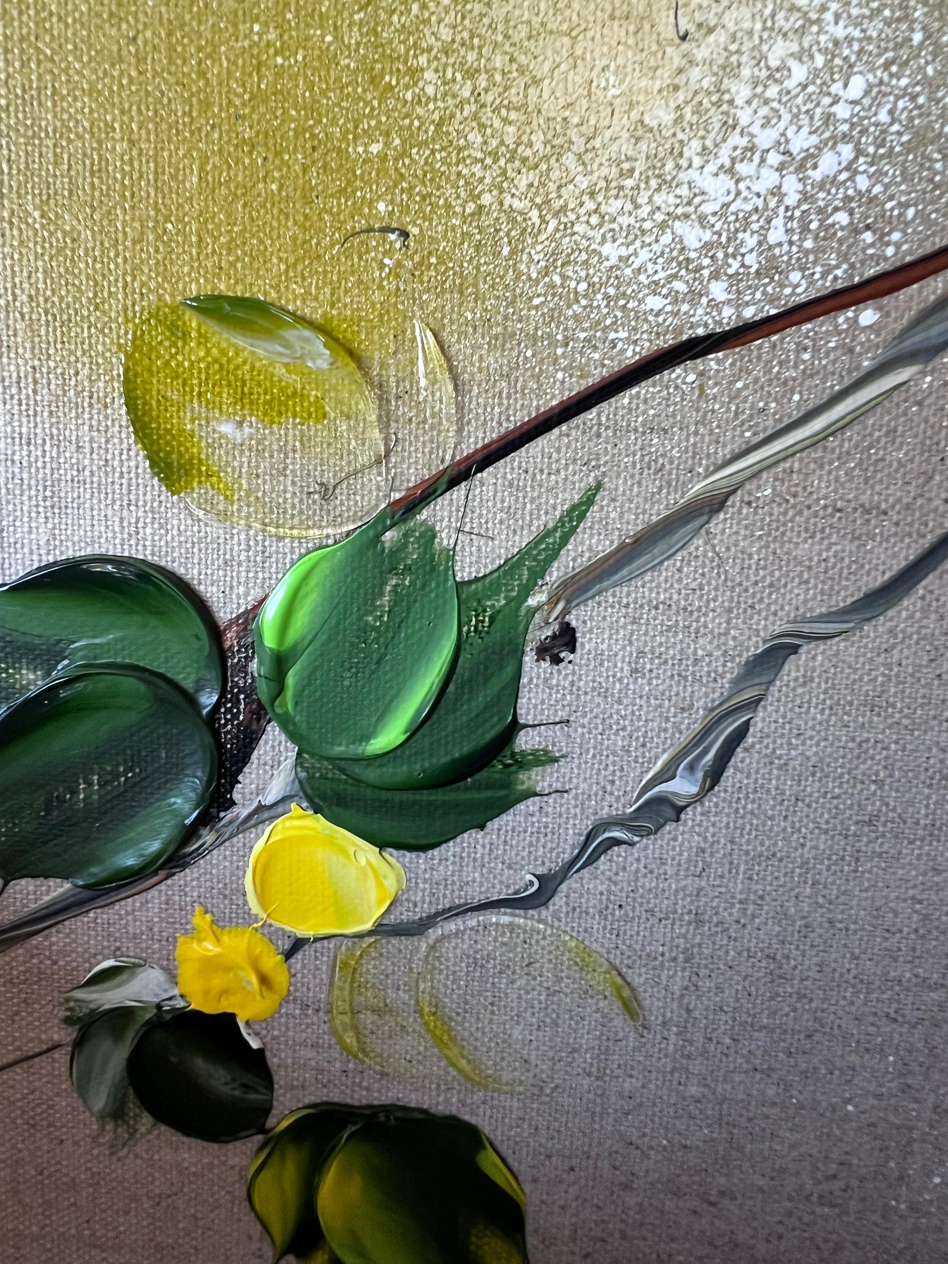 Some Yellow Flowers - original impressionistic floral art on linen canvas For Sale 7