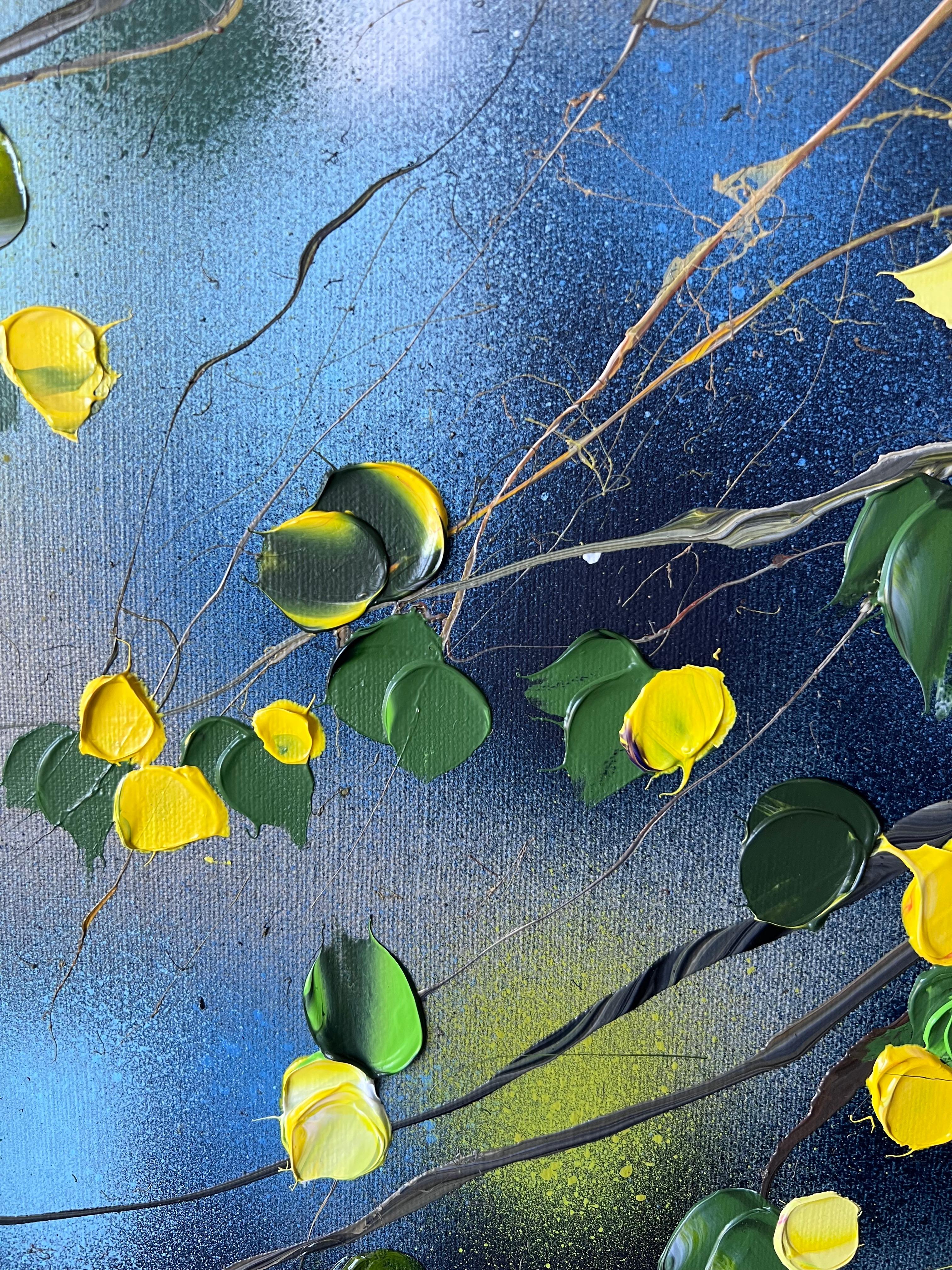 Some Yellow Flowers - original impressionistic floral art on linen canvas For Sale 8